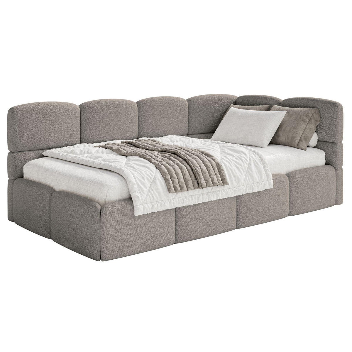 JUGENDBETT Cloudy rechts mit Rausfallschutz Bouclé Grau - Grau, Kunststoff/Textil (90/200cm) - Selsey
