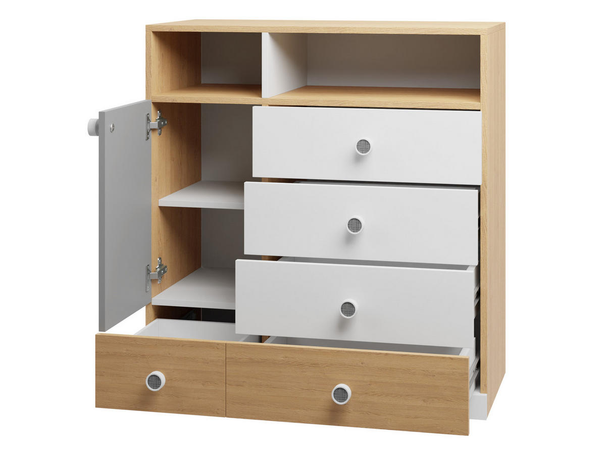 KOMMODE Pixel PX9 - Eichefarben/Weiß, Holzwerkstoff (85/90/40cm)
