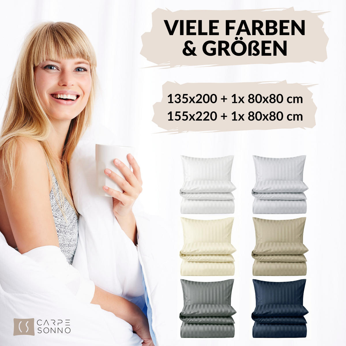 BETTWÄSCHE Damast 135x200 Creme gestreift - Bettbezug aus 100% Baumwolle - Creme, Textil (135/200cm) - Carpe Sonno