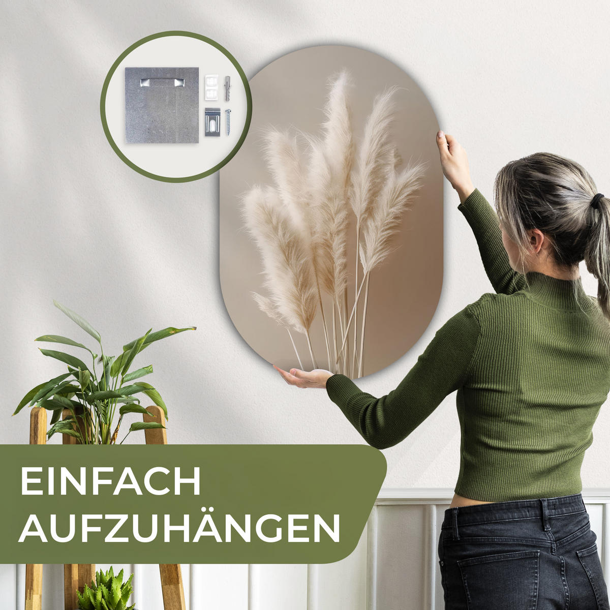 WANDBILD Pampasgras - Federn - Pastell - Weiß 60x90 cm - Sandfarben, Kunststoff (60/90cm) - MuchoWow