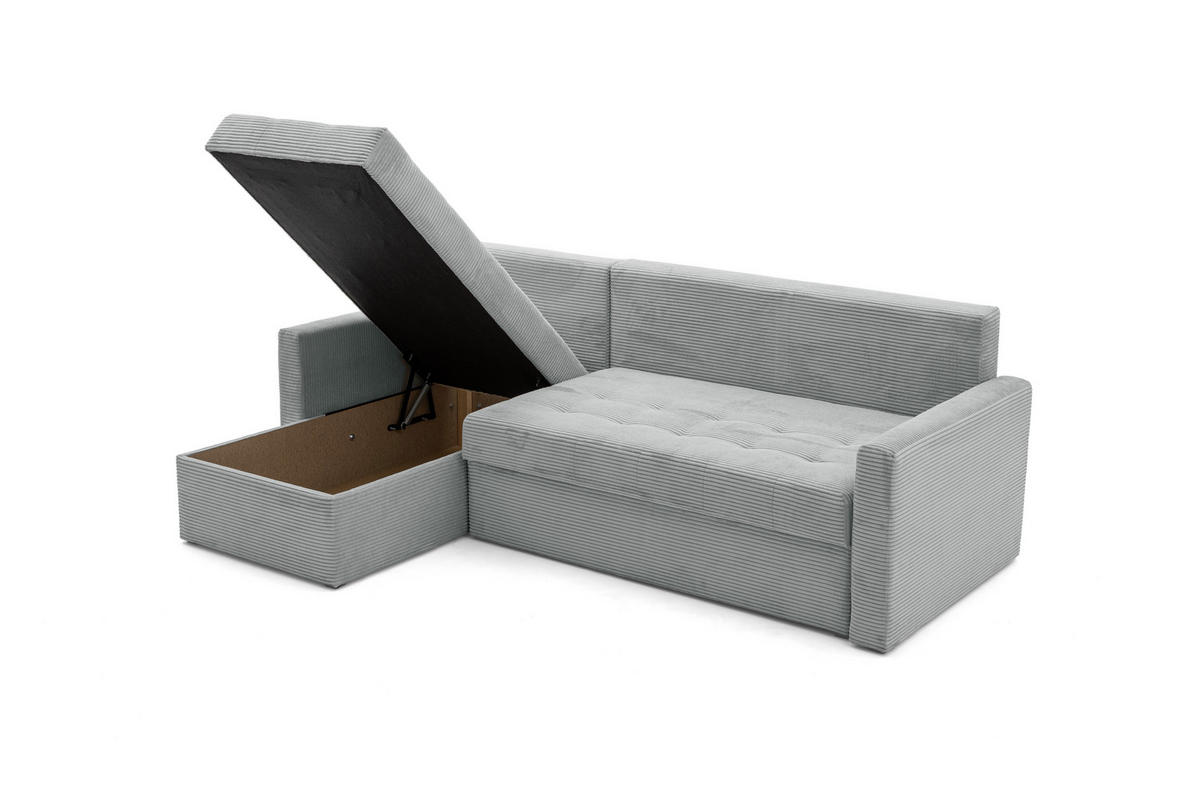 ECKSOFA PULA L Links mit Schlaffunktion 132x198 Cord Grau - Schwarz/Grau, Holz/Kunststoff (214/145cm) - NACANAPA