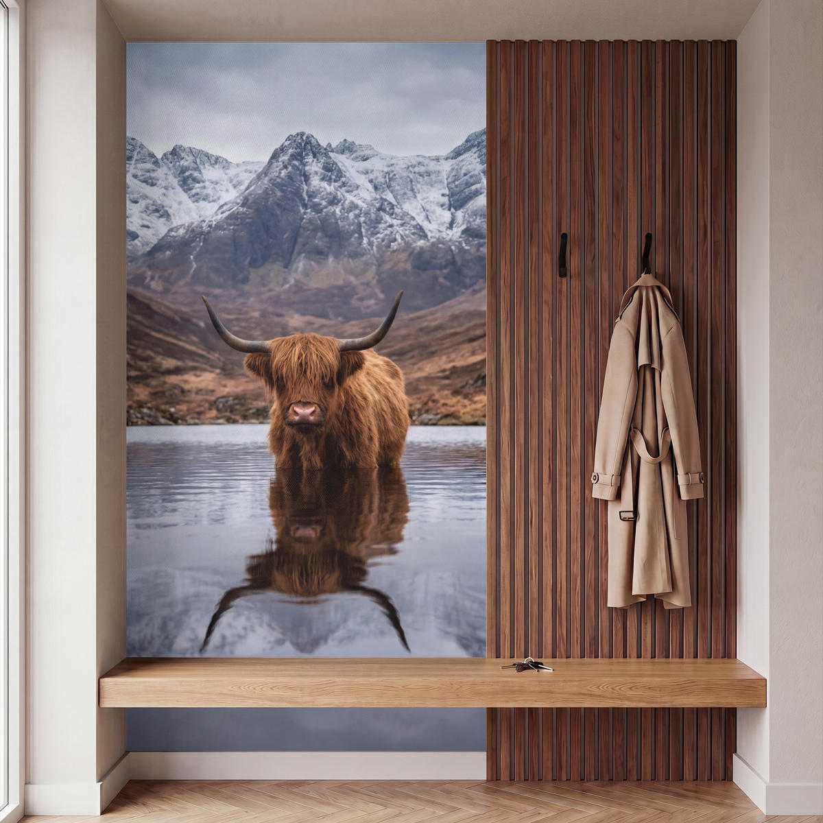 TAPETE - Schottischer Hochländer - Braun - Wasser - 140x260 cm - Braun, Papier (140/260cm) - OnlyWow