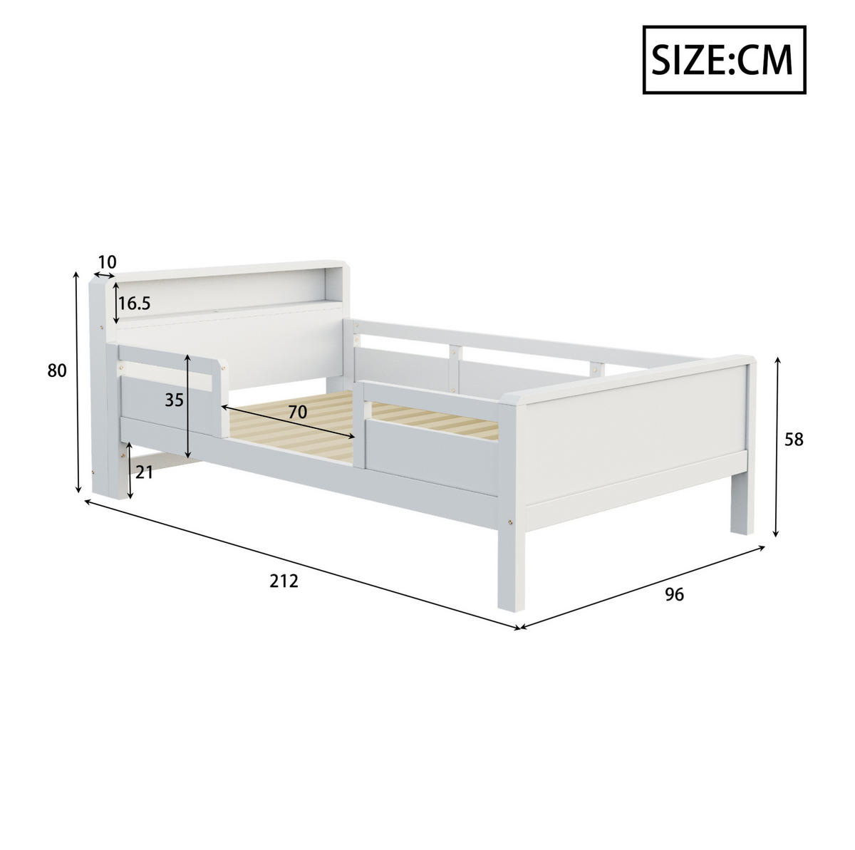 KINDERBETT 90/200 cm Weiß aus Kiefernholz mit LED-Beleuchtung und USB-/Type-C - Weiß, Holz (90/200cm) - Flora Grace