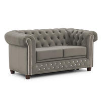 CHESTERFIELD-SOFA 2-Sitzer mit Schlaffunktion Cleo Blink Grau Samt mit Kristallsteppung und braunen Massivholzfüßen - Braun/Grau, Holz/Textil (148/72/86cm) - S-Style Möbel