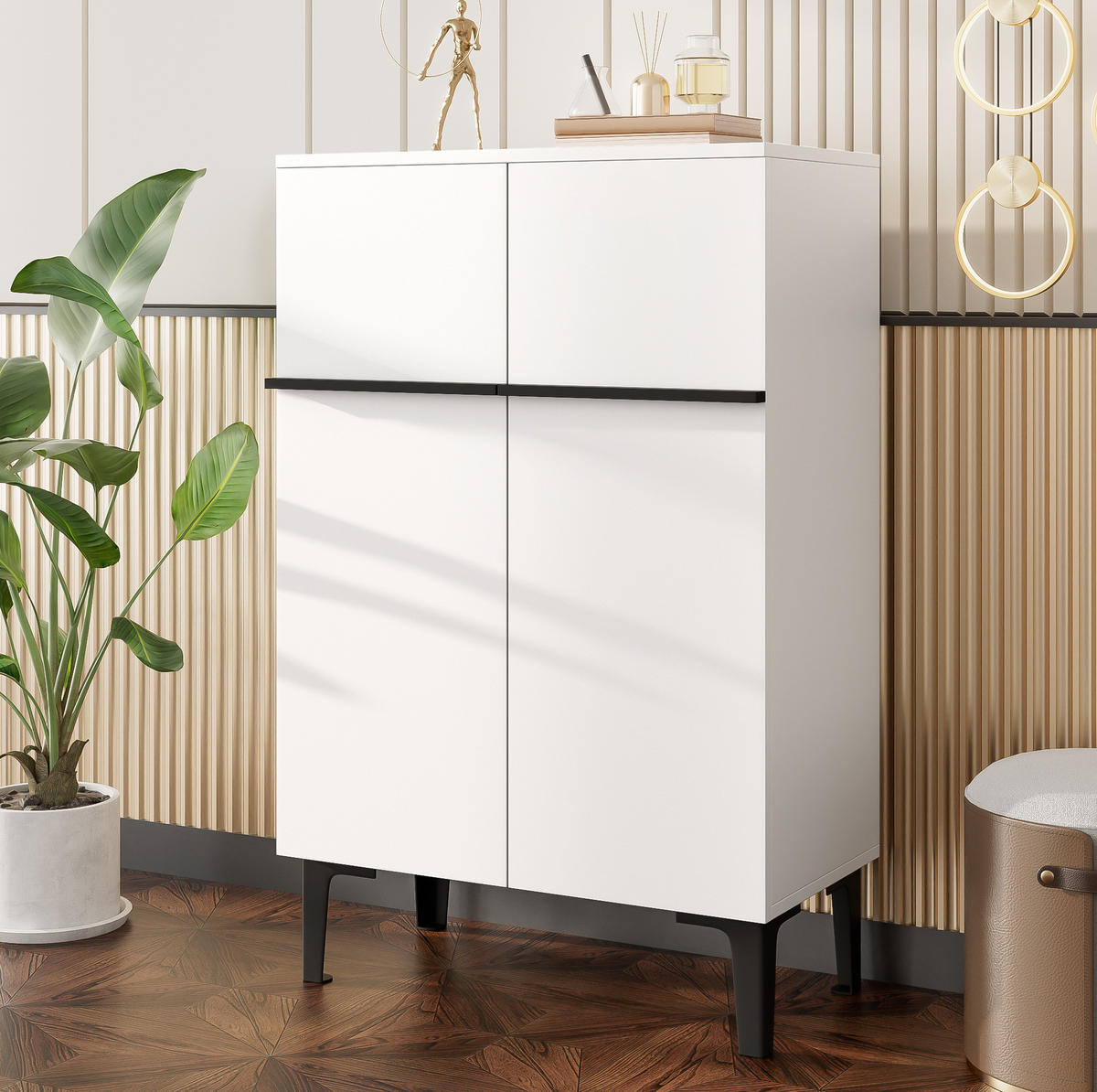 SCHUHSCHRANK 60/34,5/95 cm in Weiß mit Doppeltüren und verstellbaren Einlegeböden - Weiß, Holzwerkstoff (60/95/34.5cm) - Flora Grace