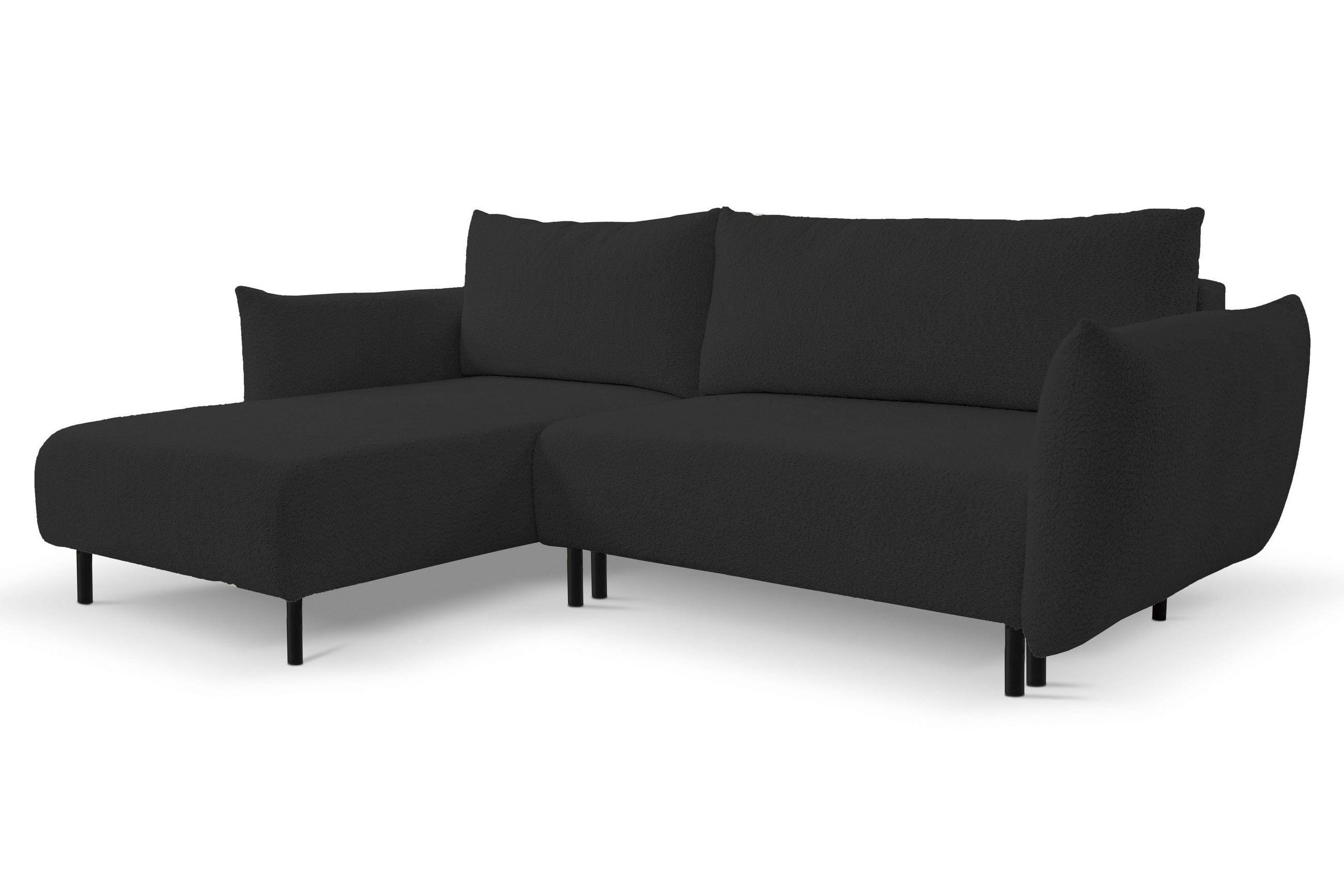 ECKSOFA ADEL mit Schlaffunktion und Bettkasten, L-förm, Metallbeine, verstellbar lose Rückenkissen, freistehend, LINKS, 171x257x90 cm, Black - Schwarz, Holz/Textil (171/257cm) - DomoHome