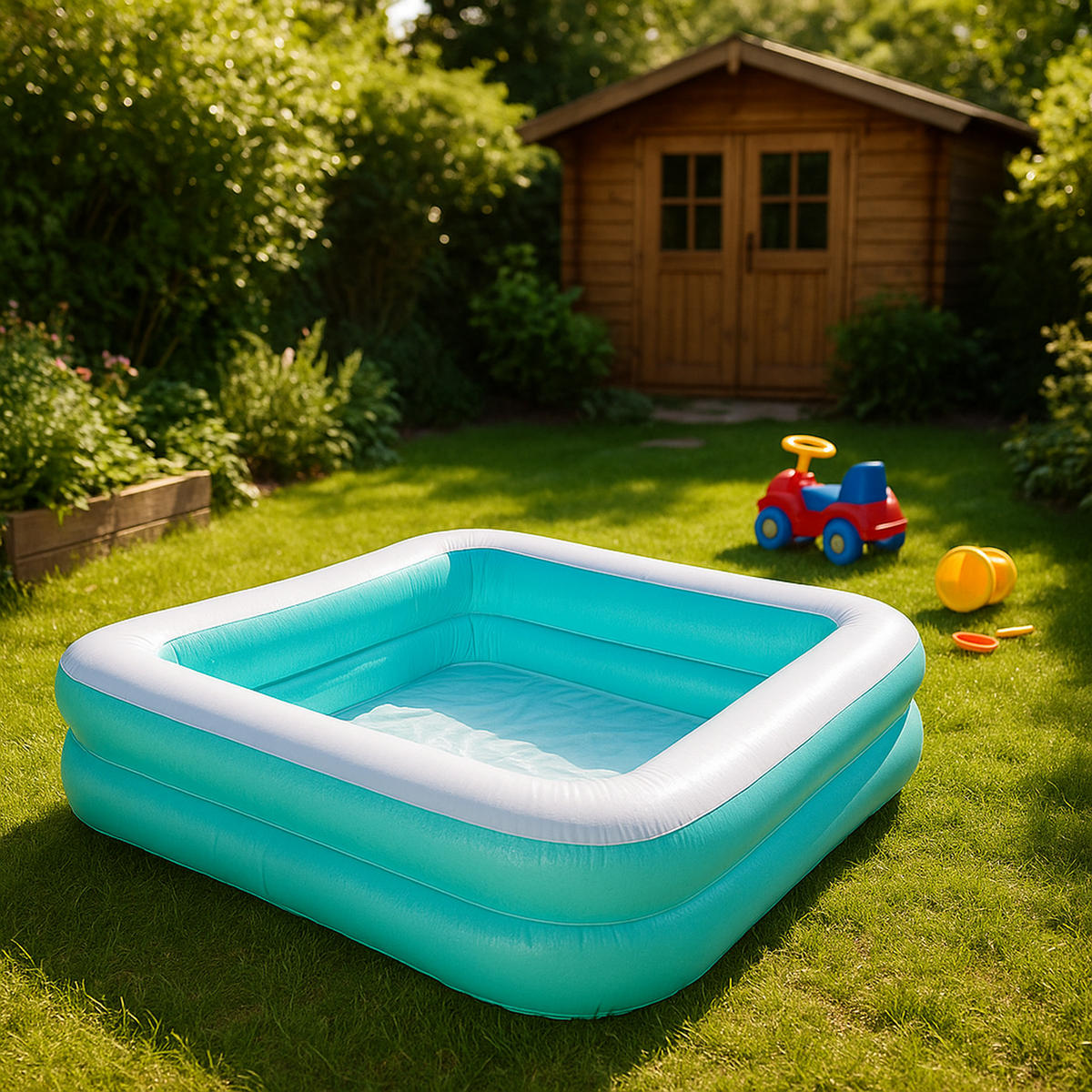 SUNCLUB Planschbecken aufblasbarer 2-Ring Pool, viereckig, 145x145x45 cm - Blau, Kunststoff (145/145cm) - Avenli