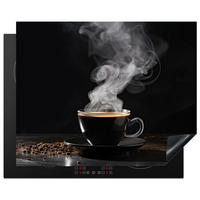HERDABDECKPLATTE Kaffee - Schwarz - Bohnen - Heiß - Tasse Herdabdeckung Induktionsfeld 65x52 cm - Schwarz, Kunststoff (65/52/0.2cm) - MuchoWow
