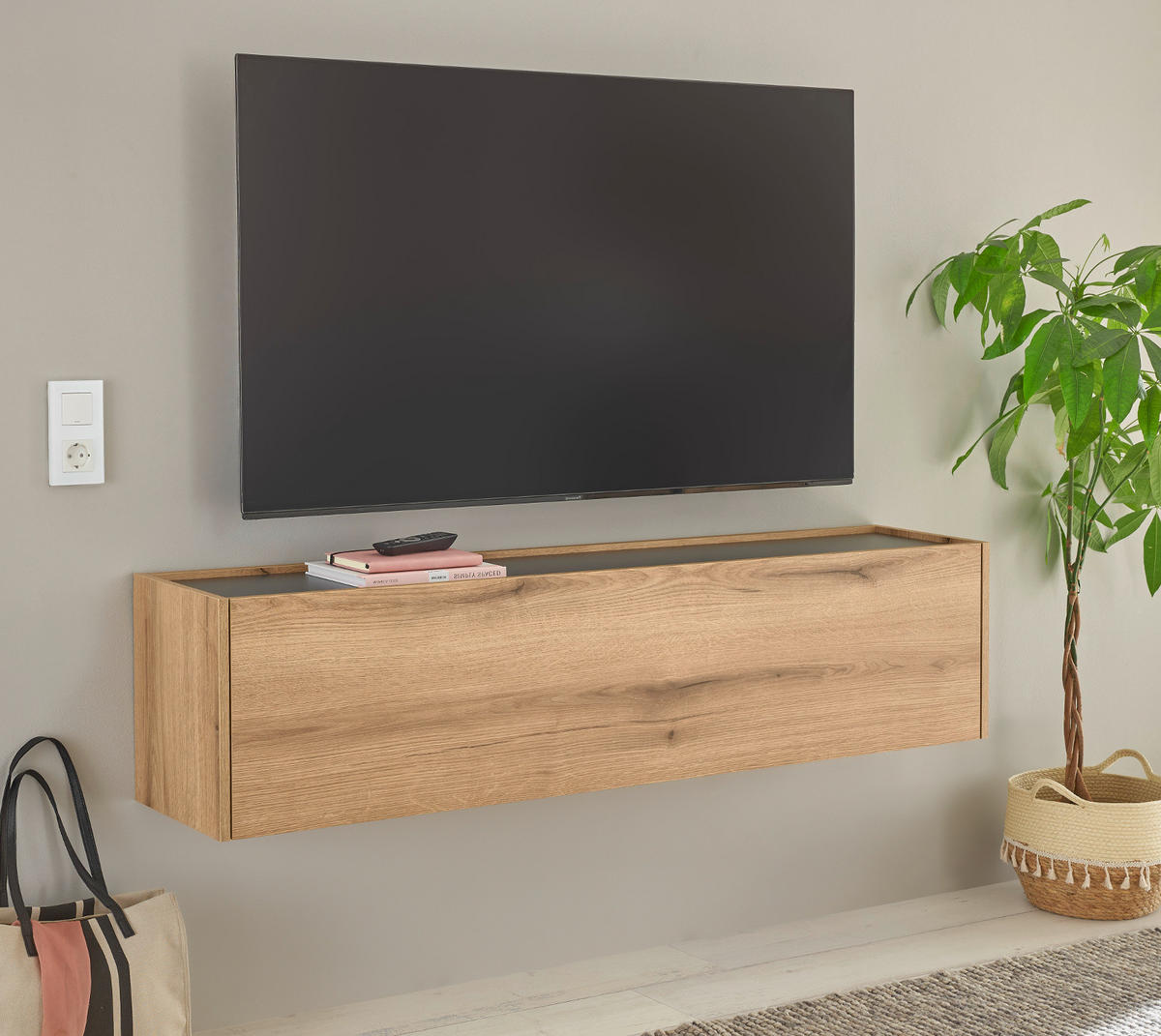 TV-LOWBOARD Evoke Eiche, grau 150 cm, TV- Unterteil hängend - Eichefarben/Naturfarben, Holz/Holzwerkstoff (150/35/30cm) - Furn.Design