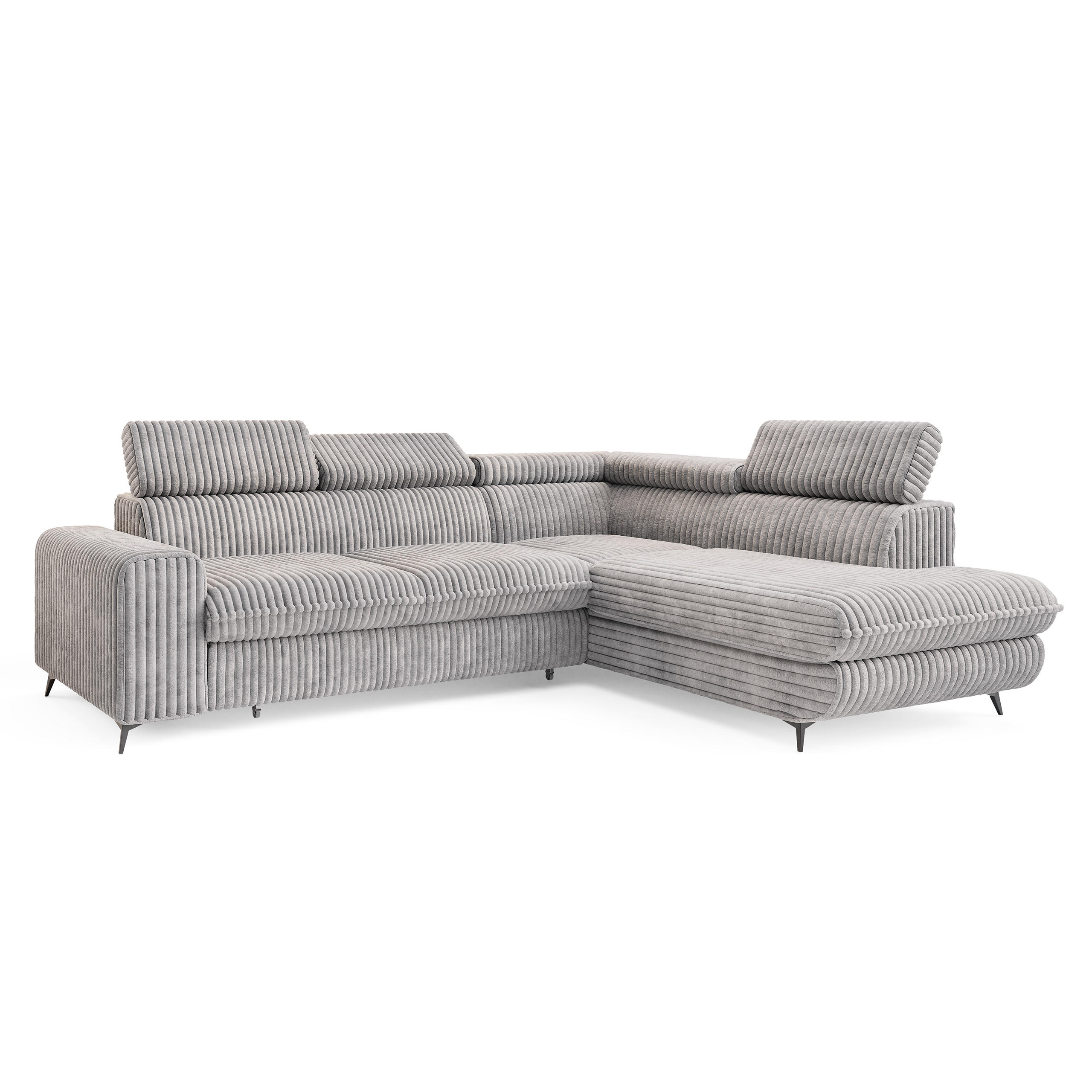 ECKSOFA VELISS Hellgrau Kordstoff mit Schlaffunktion - Hellgrau, Holz (255/193cm) - MASSENO