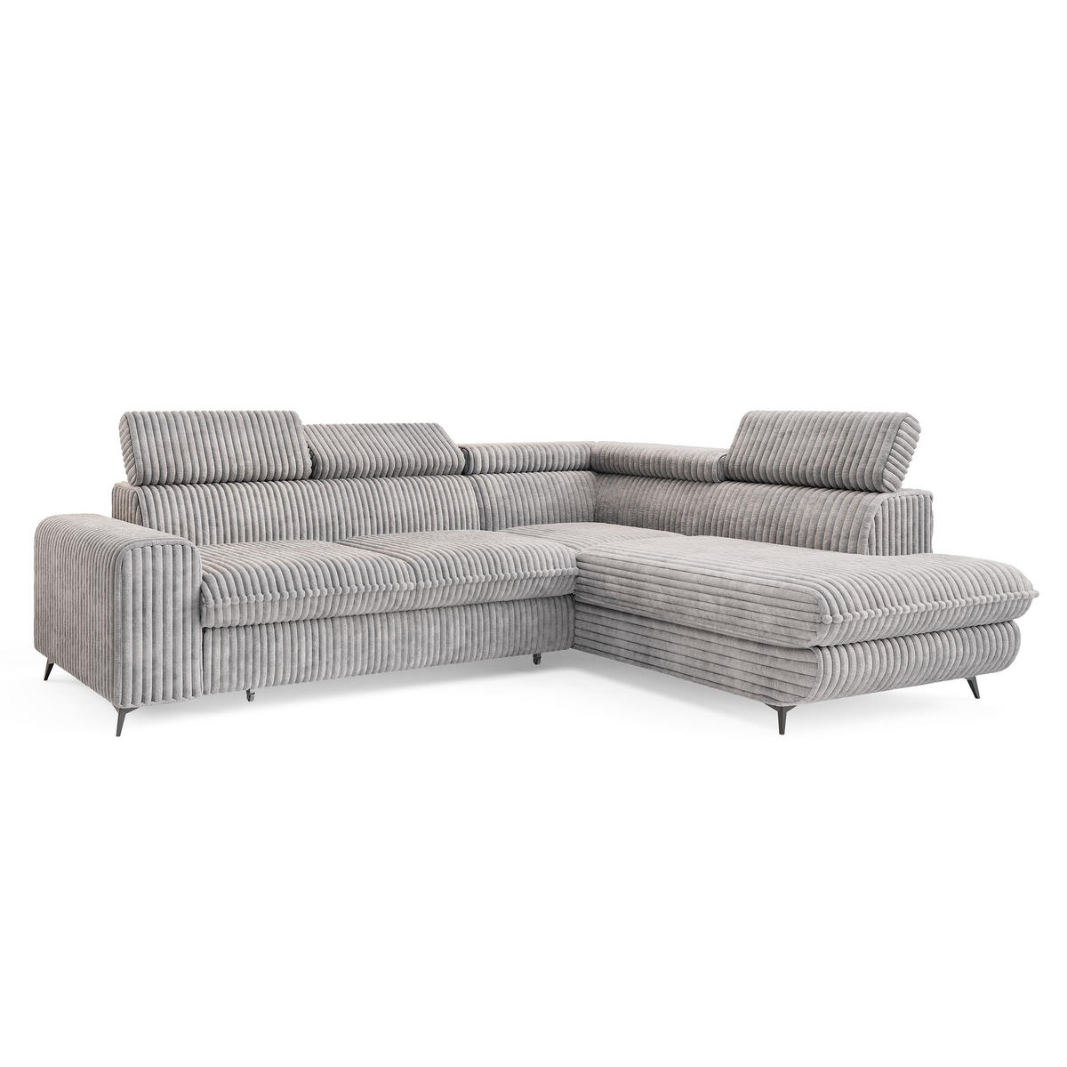 ECKSOFA VELISS Hellgrau Kordstoff mit Schlaffunktion - Hellgrau, Holz (255/193cm) - MASSENO