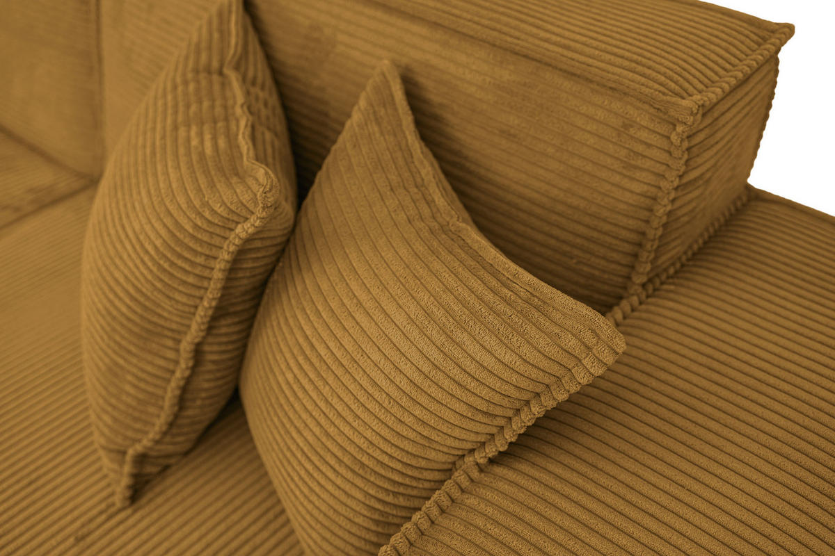 ECKSOFA Hana Loft 3-Sitzer Ecke Rechts, Cordstoff Chenille, Senf 241/80/168 cm - Dunkelgelb/Schwarz, Textil/Metall (241/168cm) - WFL GROUP