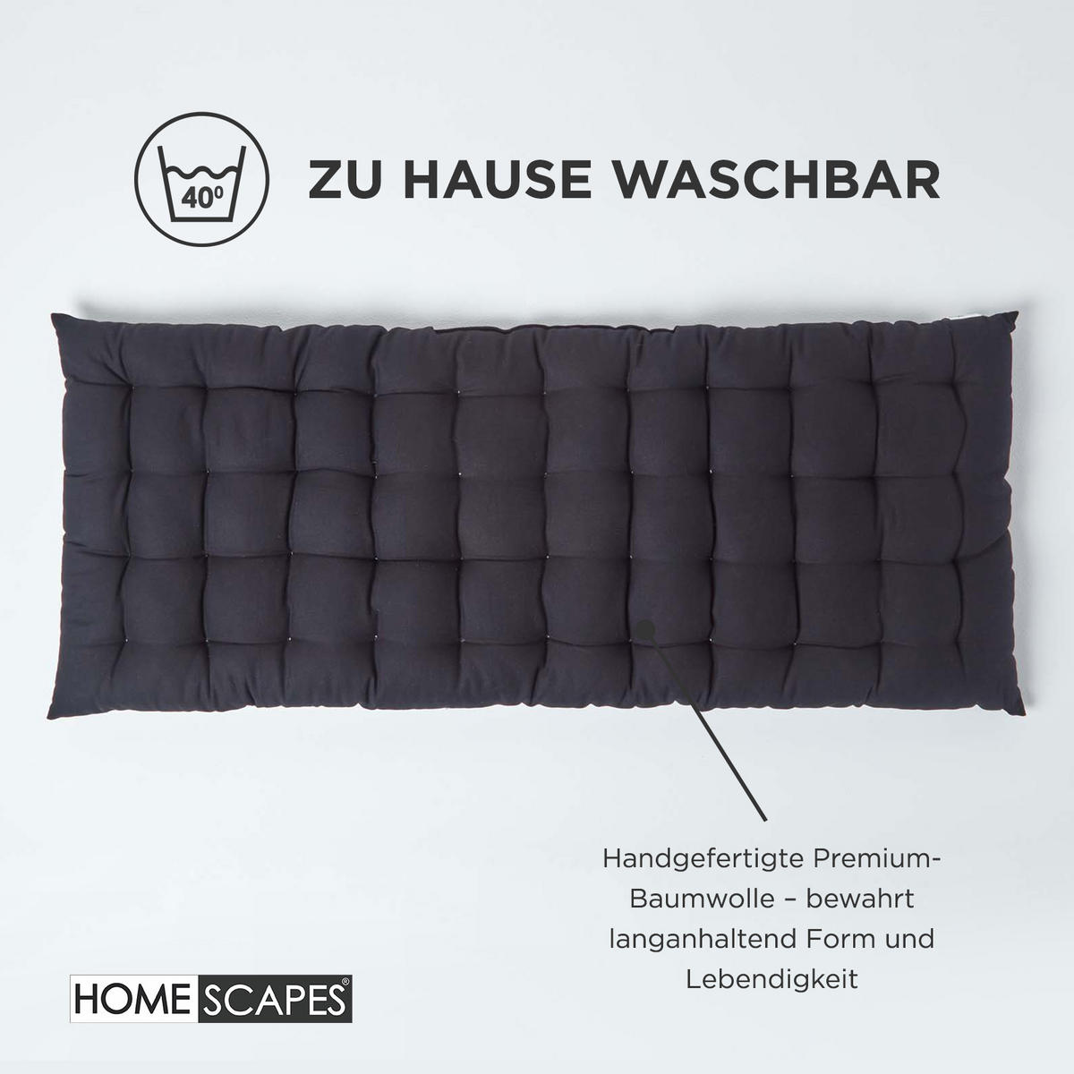 BANKAUFLAGE 3-Sitzer schwarz 143/48/5 cm - Schwarz, Textil (143/48/5cm) - Homescapes