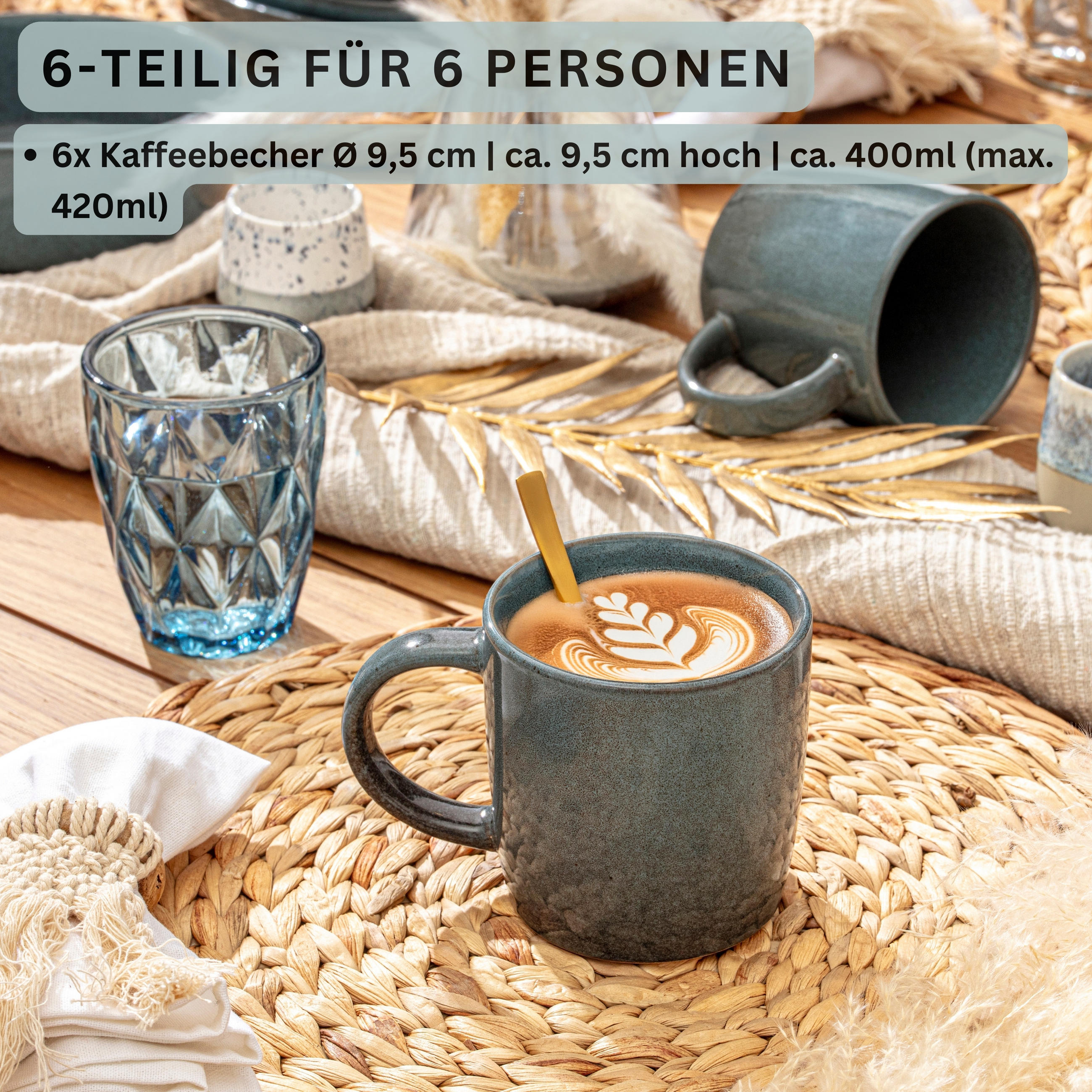 KAFFEEBECHER KAIRO OCEAN - 6 teilig aus Steingut - Blau, Stein (0.4L) - Sänger