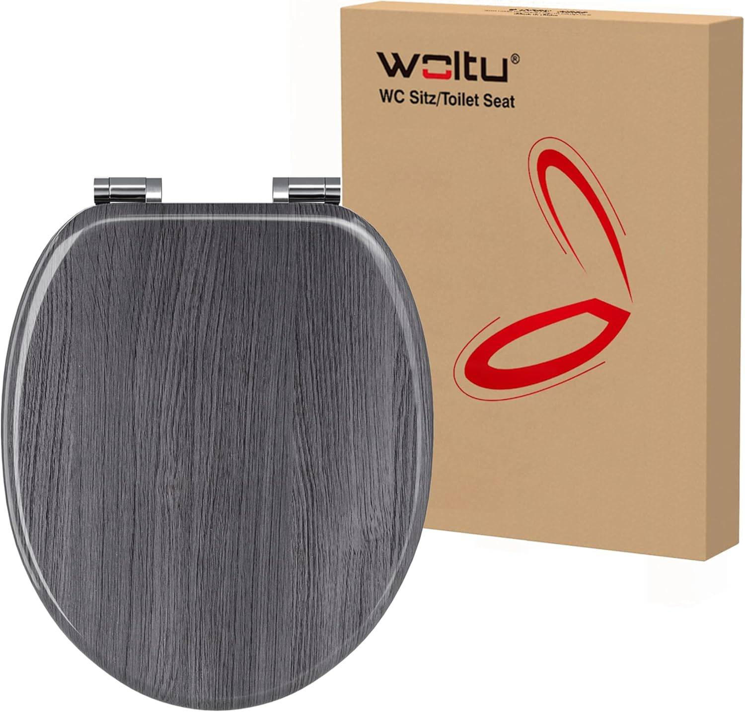 WC SITZ mit Absenkautomatik, MDF Holzkern, Antibakteriell - Grau, Holzwerkstoff (37/2.5/43cm) - Woltu