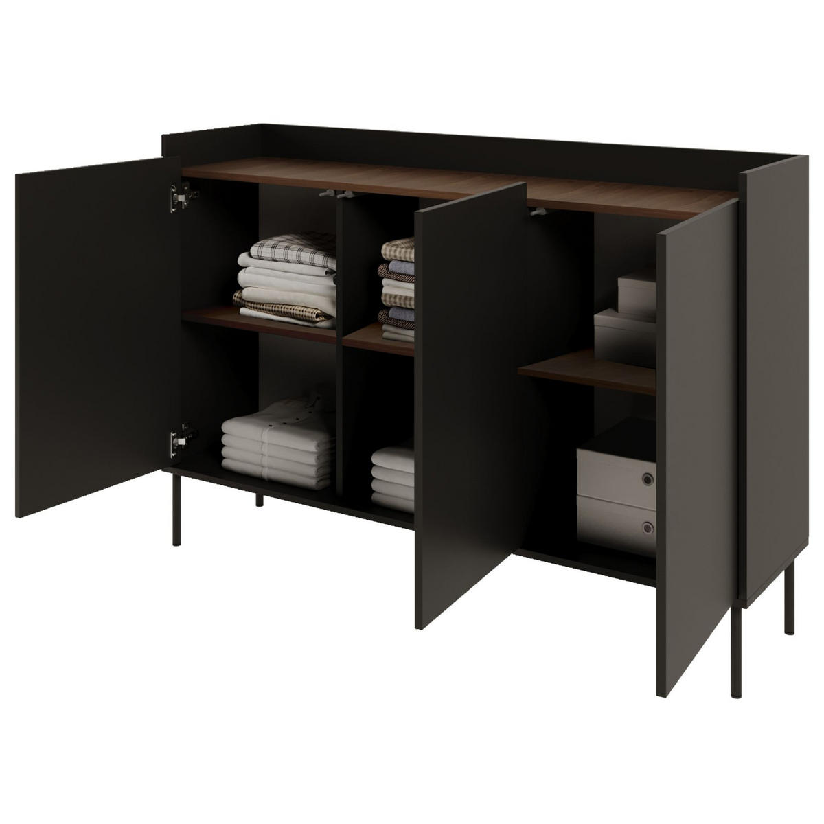 SIDEBOARD Tovi Schwarz / Holzoptik Nussbaum 140 cm - Schwarz, Holzwerkstoff/Metall (139.8/95.5/36.4cm) - Selsey