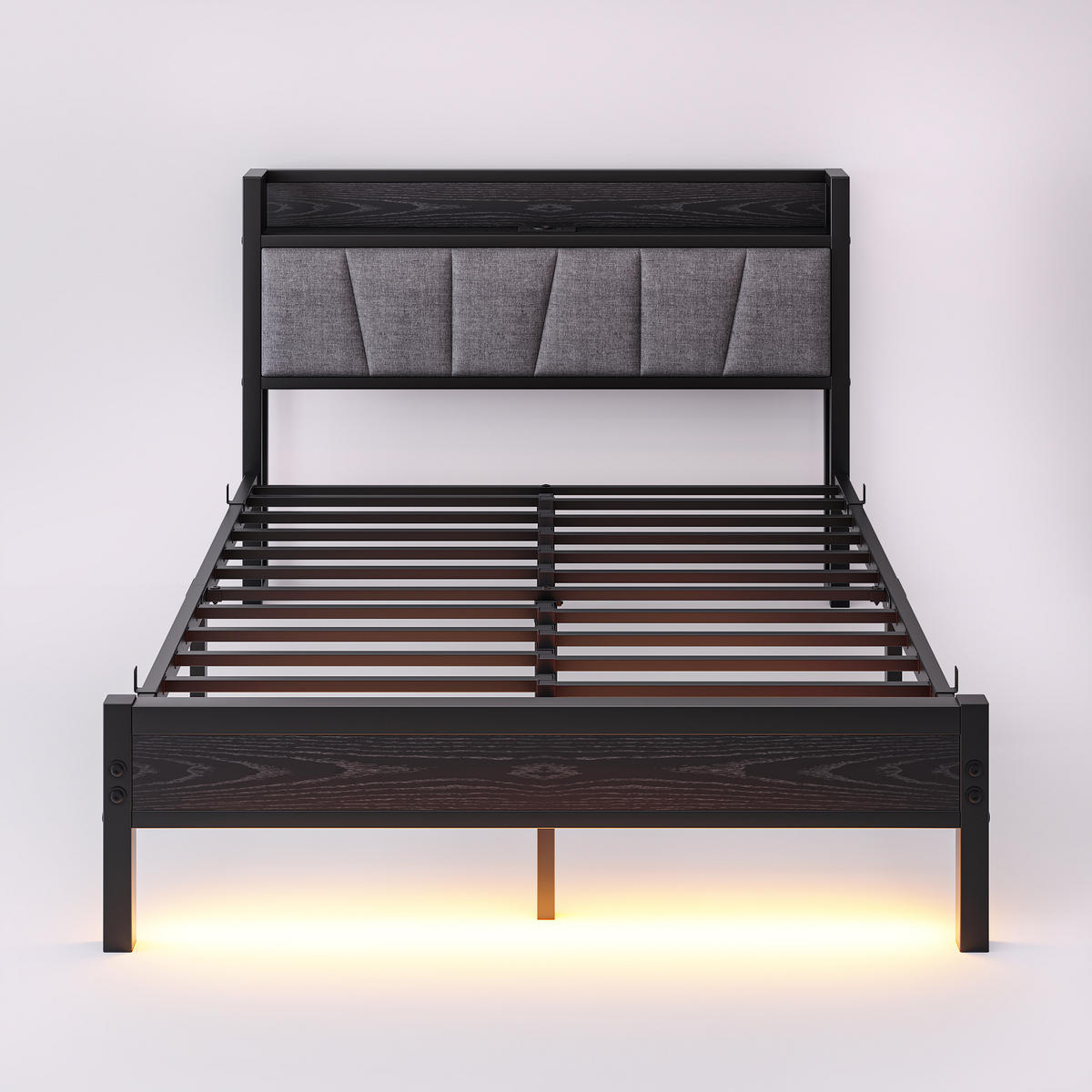 BETT 140/190 cm DE-35537 mit LED und USB-Ladestation Schwarz - Schwarz/Grau, Metall (140/190cm) - ComfortXL