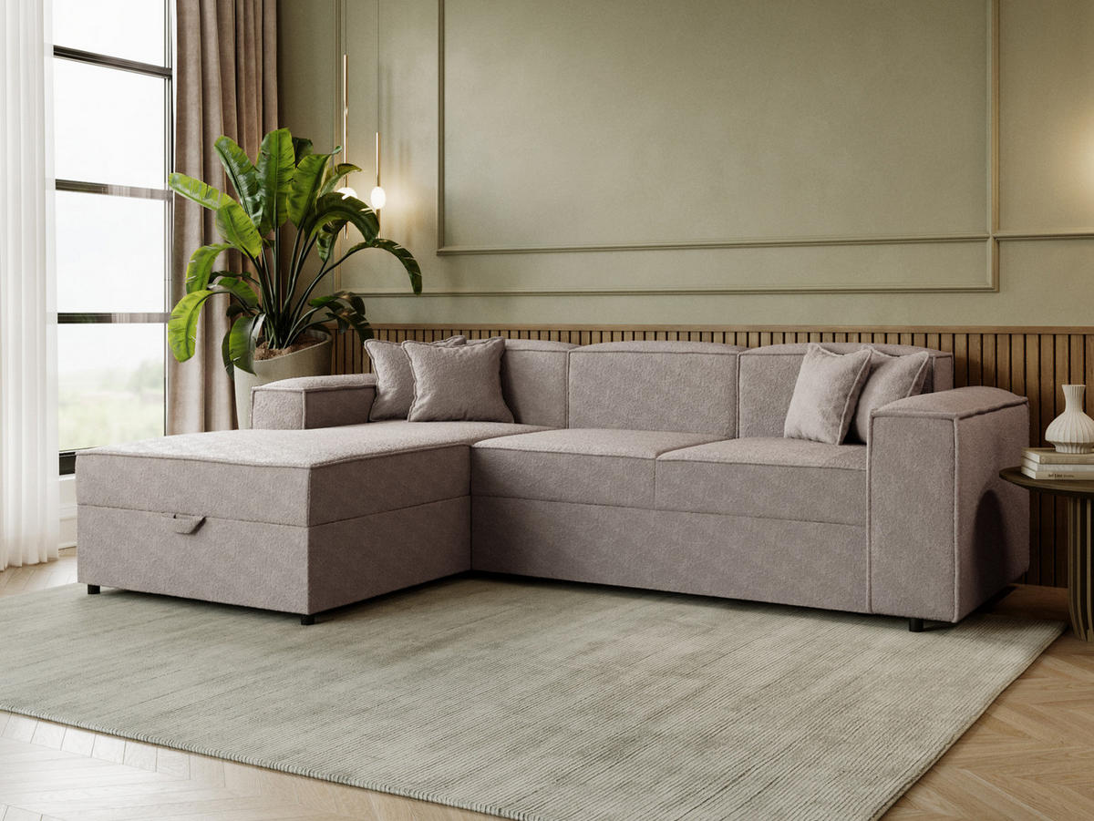 ECKSOFA Santos L, Seite: Links - Beige/Schwarz, Holzwerkstoff/Kunststoff (253/166cm) - MIRJAN24