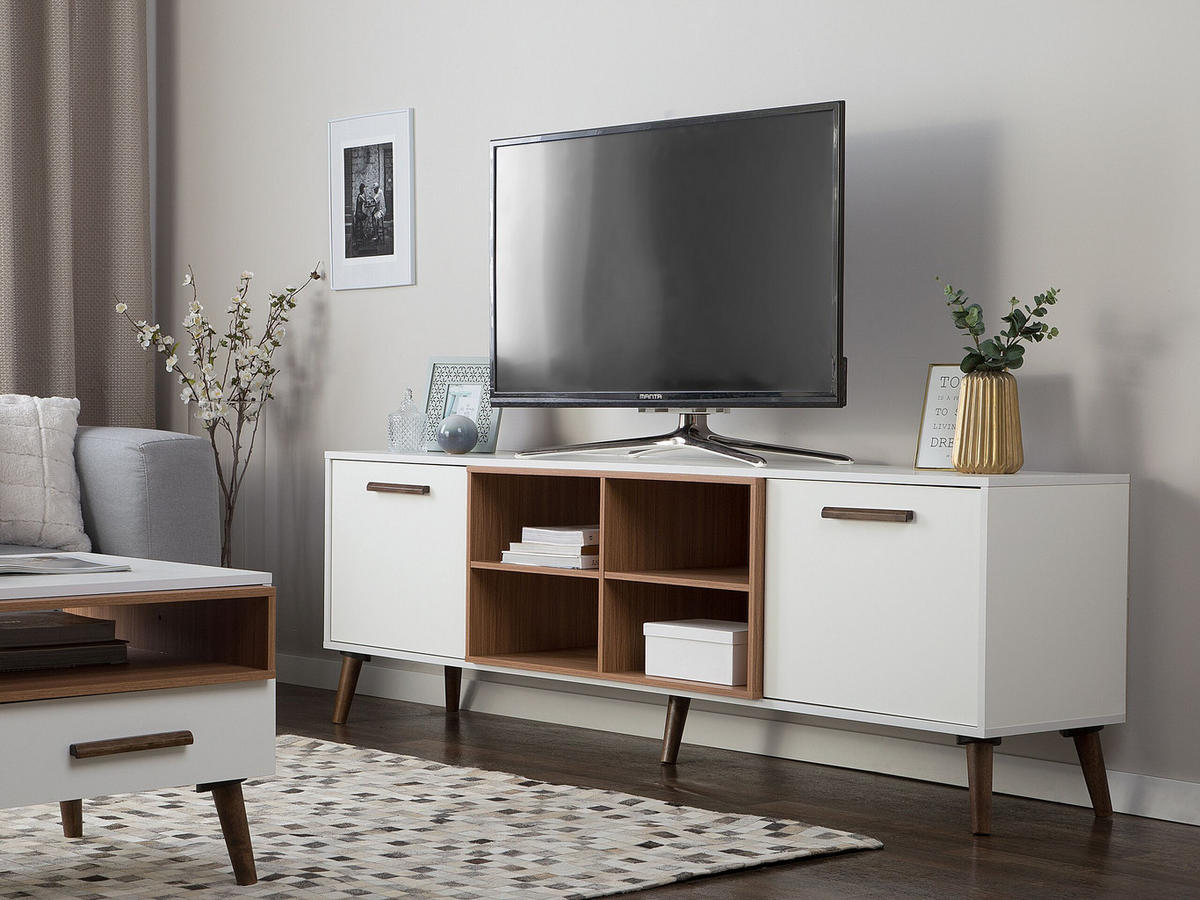 TV-MÖBEL Weiß, Dunkelbraun ALLOA 40/180/60 cm - Weiß, Holzwerkstoff (180/60/40cm) - Beliani