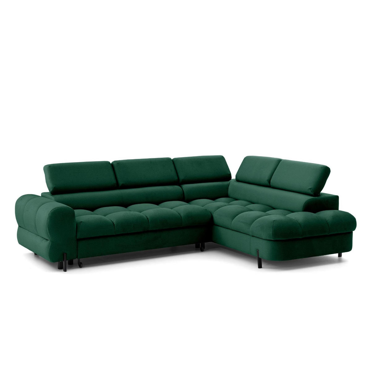 ECKSOFA BOWL L Rechts mit Schlaffunktion 125x195 Velours Grün - Schwarz/Grün, Holz/Textil (195/260cm) - Muffo