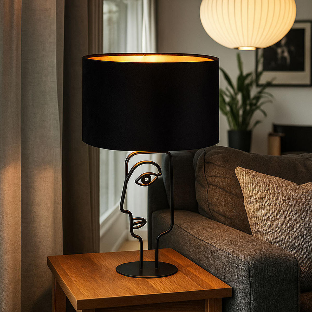 LED TISCHLEUCHTE Metall Schwarz Gesicht-Design - Schwarz, Metall (24/24/42cm)