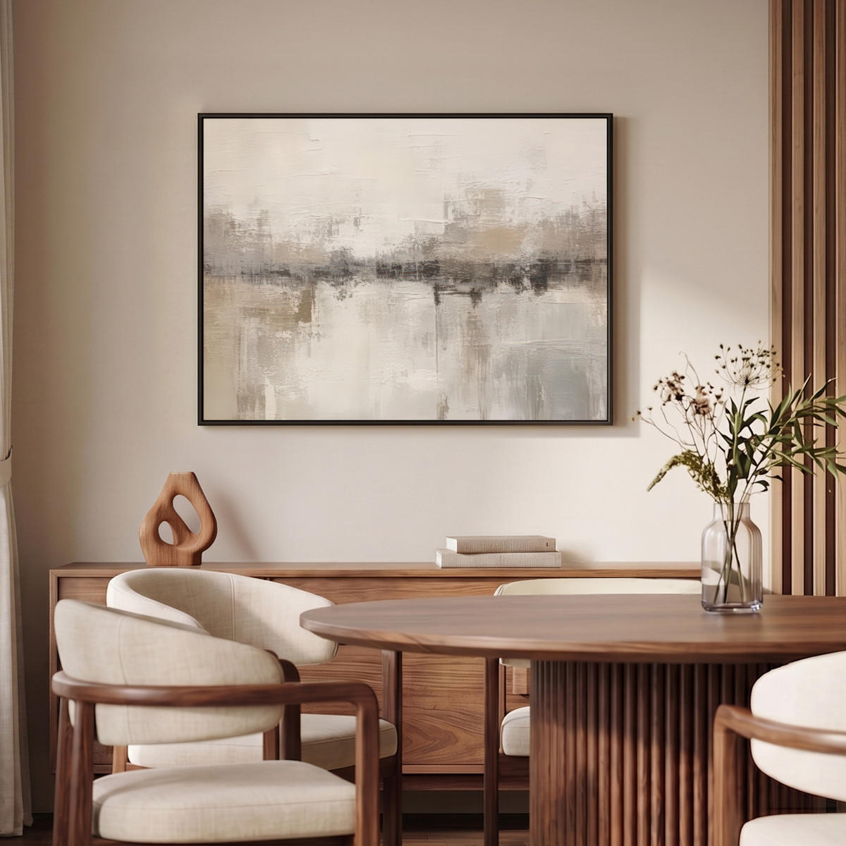 LEINWAND Bilder mit Rahmen - Moderne Kunst - Abstrakt - Beige - 100x70 - Beige, Textil (100/70cm) - MuchoWow