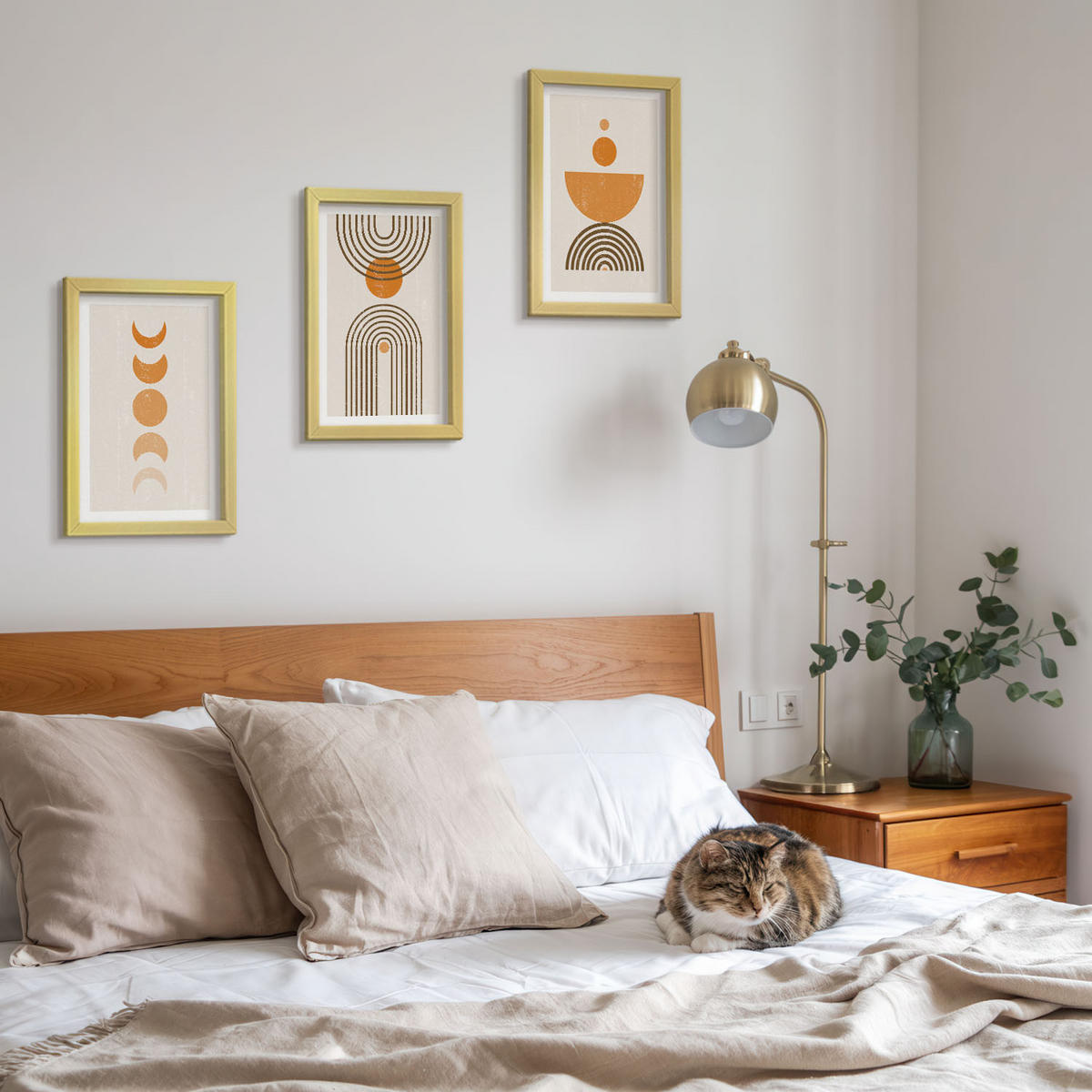 BILDER SET 3er Set - 20x30 cm Goldrahmen - Boho-minimalistische Dekorationen - Goldfarben, Kunststoff (20/30cm) - TULUP