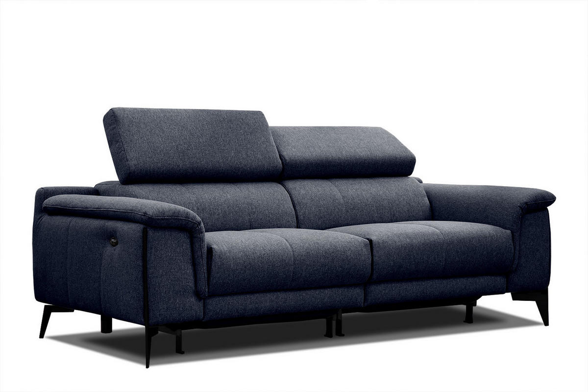 RELAXSOFA MATERA 3-Sitzer mit 2 Relaxfunktionen, dunkelblau - Schwarz/Dunkelblau, Holzwerkstoff/Textil (212/82/103cm) - Courtois Laville