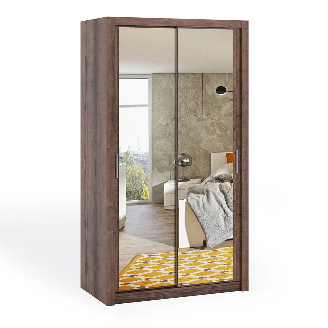 SCHIEBETÜRENSCHRANK Tamiza 120/215/62 mit Spiegel - Silberfarben/Braun, Holzwerkstoff/Kunststoff (120/215/62cm) - Ravio