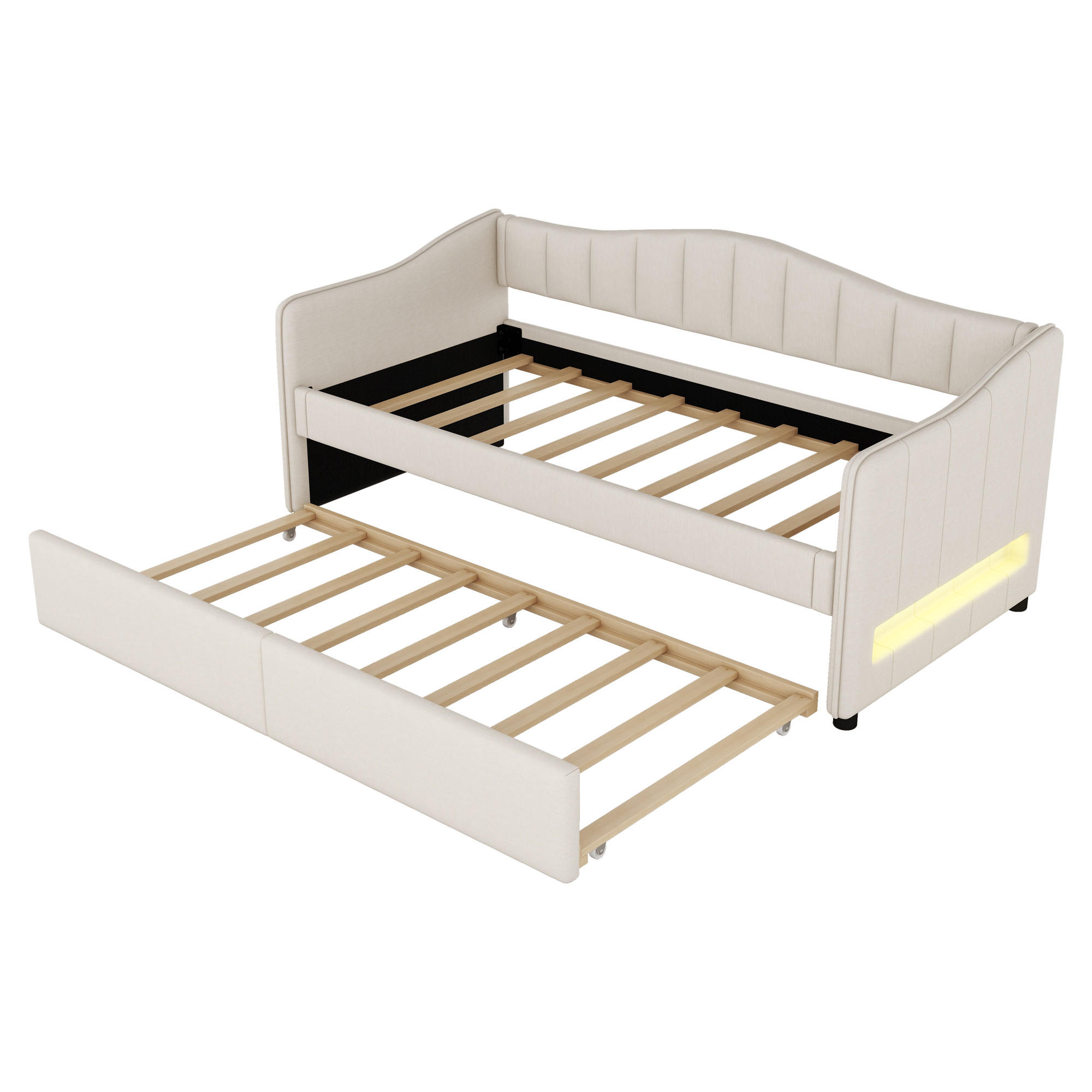 AUSZIEHBETT 90/200 cm DE-04713, mit ausziehbarem Bett und LED-Licht in Beige - Beige, Holzwerkstoff (90/200cm) - ComfortXL