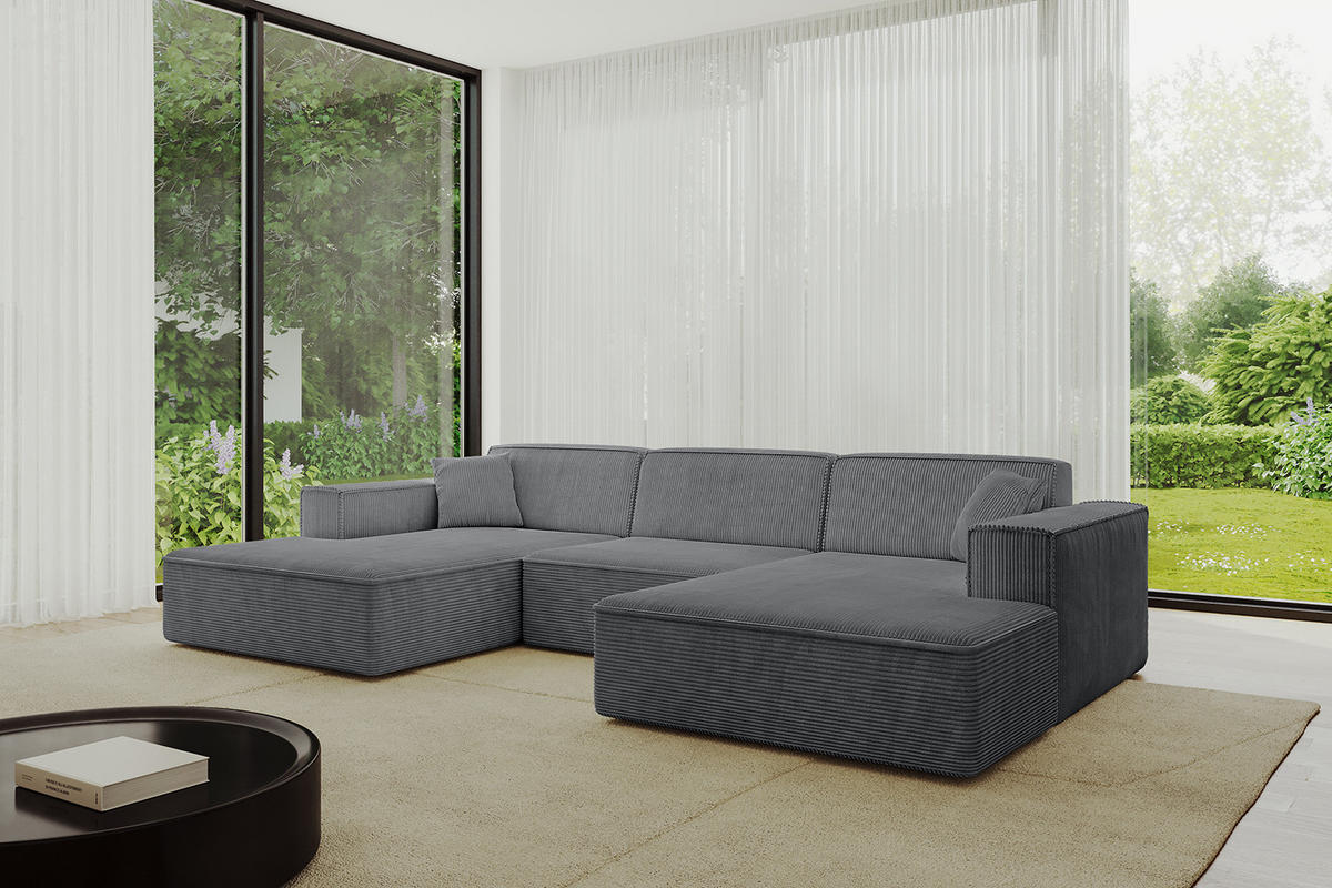 WOHNLANDSCHAFT IREA-U1-v4 - 303x171x79 cm Duneklgrau - Dunkelgrau, Holzwerkstoff/Textil (303/79/171cm) - ALTDECOR