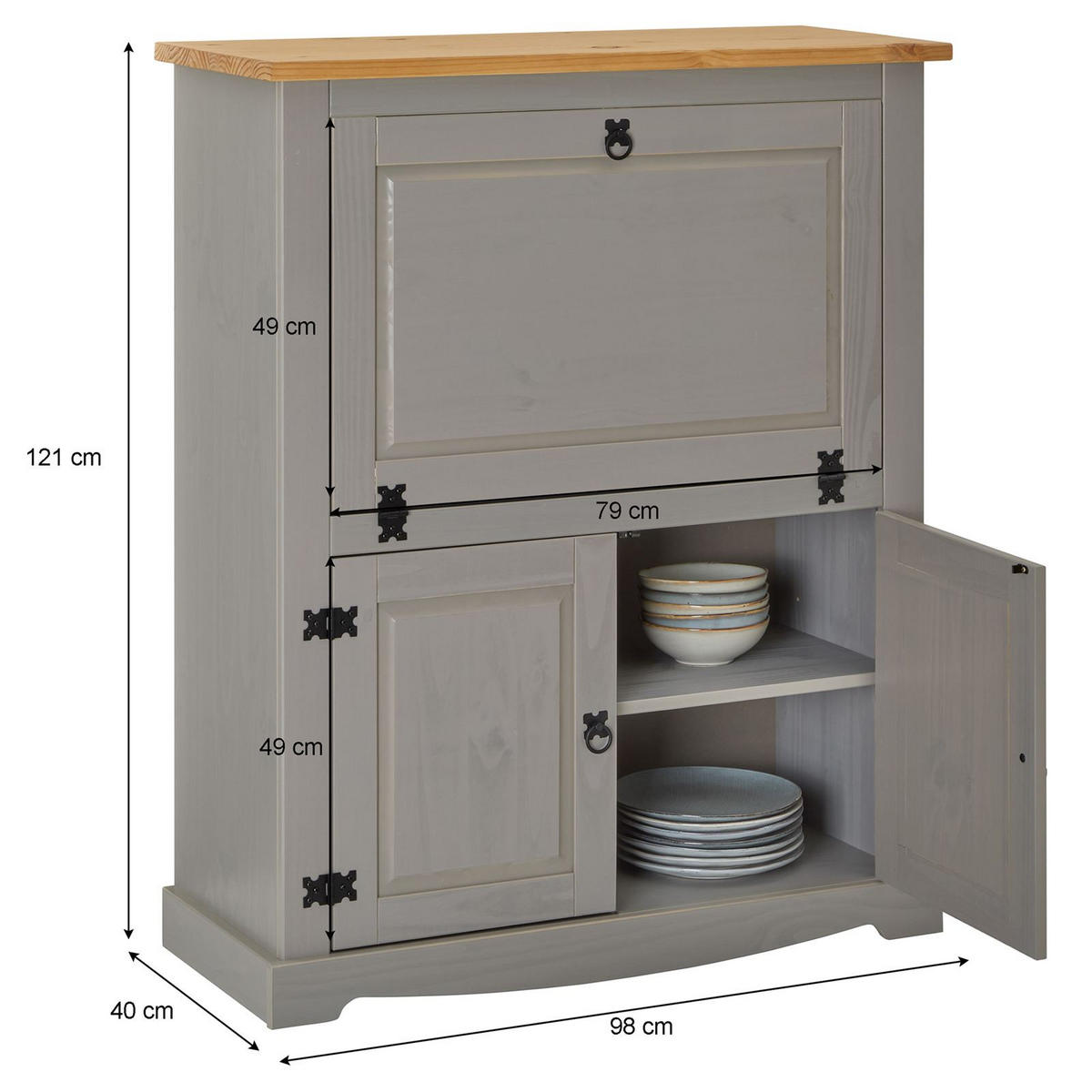 WEINSCHRANK TEQUILA - Braun/Grau, Holz (98/121/40cm) - IDIMEX