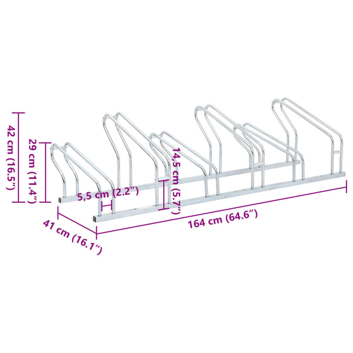 FAHRRADSTÄNDER Für 6 Fahrräder Freistehend Verzinkter Stahl - Silberfarben, Metall (41/42/164cm) - vidaXL