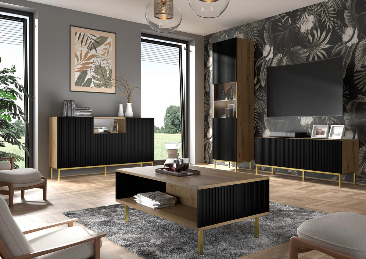 KOMMODE Artisan Eiche, Schwarz, Schwarz 150/87/42 - Schwarz, Holzwerkstoff (150/87/42cm) - RAUMHIRSCH FURNITURE