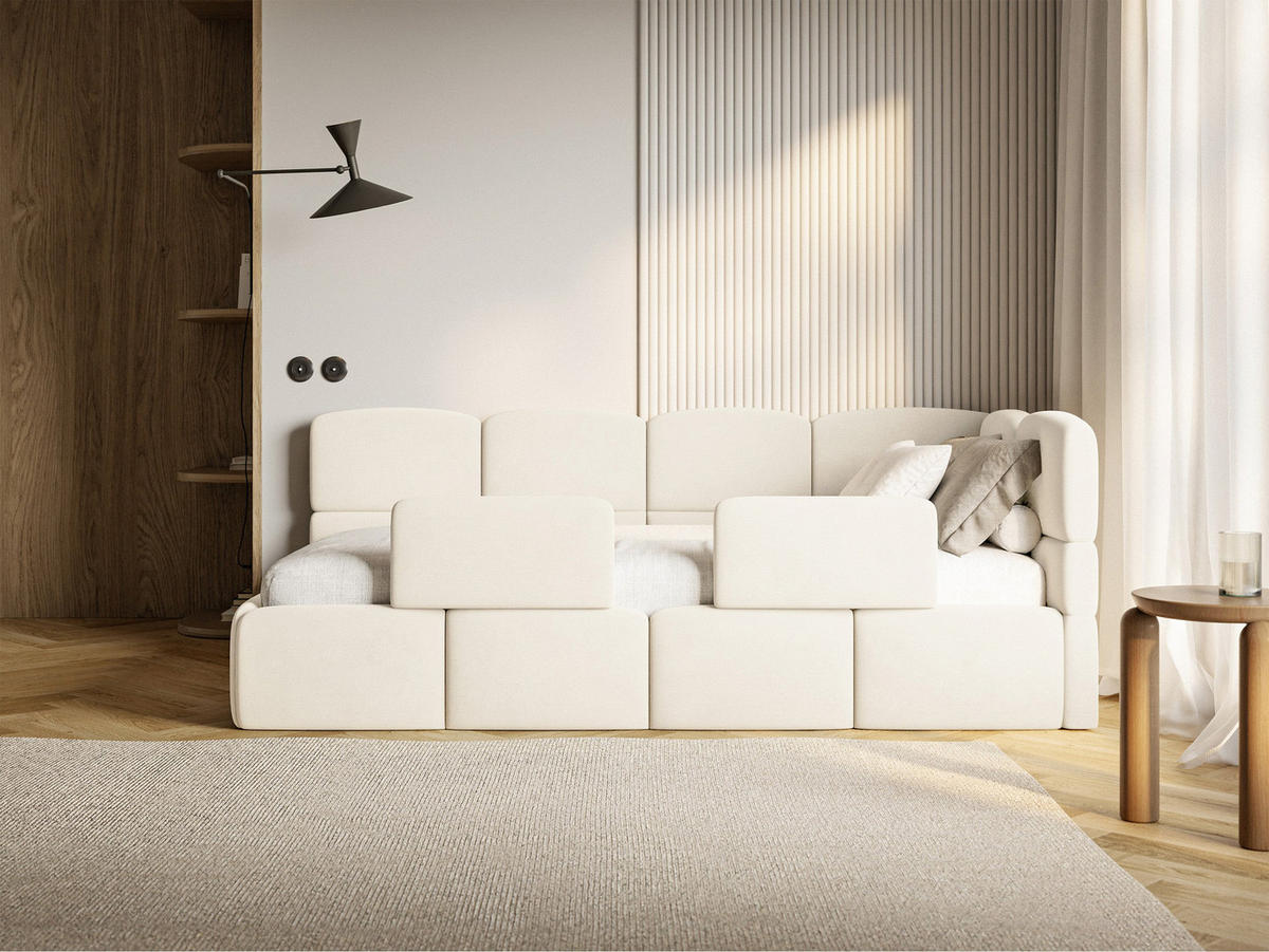 DETSKÁ POSTEĽ Cloudy krémová 90x200 cm, s matracom a zábranou, záhlavie vpravo, zamat - čierna/krémová, textil/plast (90/200cm) - Selsey