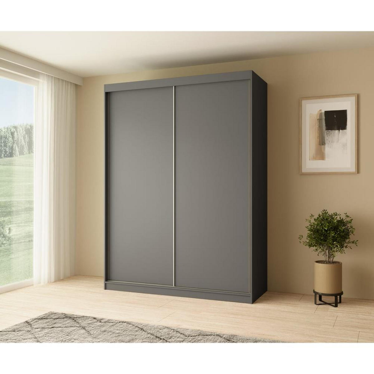 SCHWEBETÜRENSCHRANK Mario 150/216/61 graphit - Graphitfarben, Holzwerkstoff (150/216/61cm) - Beautysofa