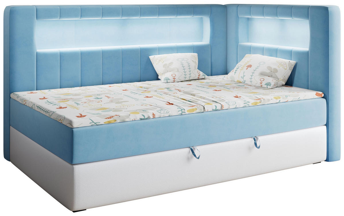 BOXSPRINGBETT JUNIOR GOLD 3 90/200 Blau/Weiß - rechte Seite - Blau/Weiß, Holz/Textil (90/200cm) - MKS
