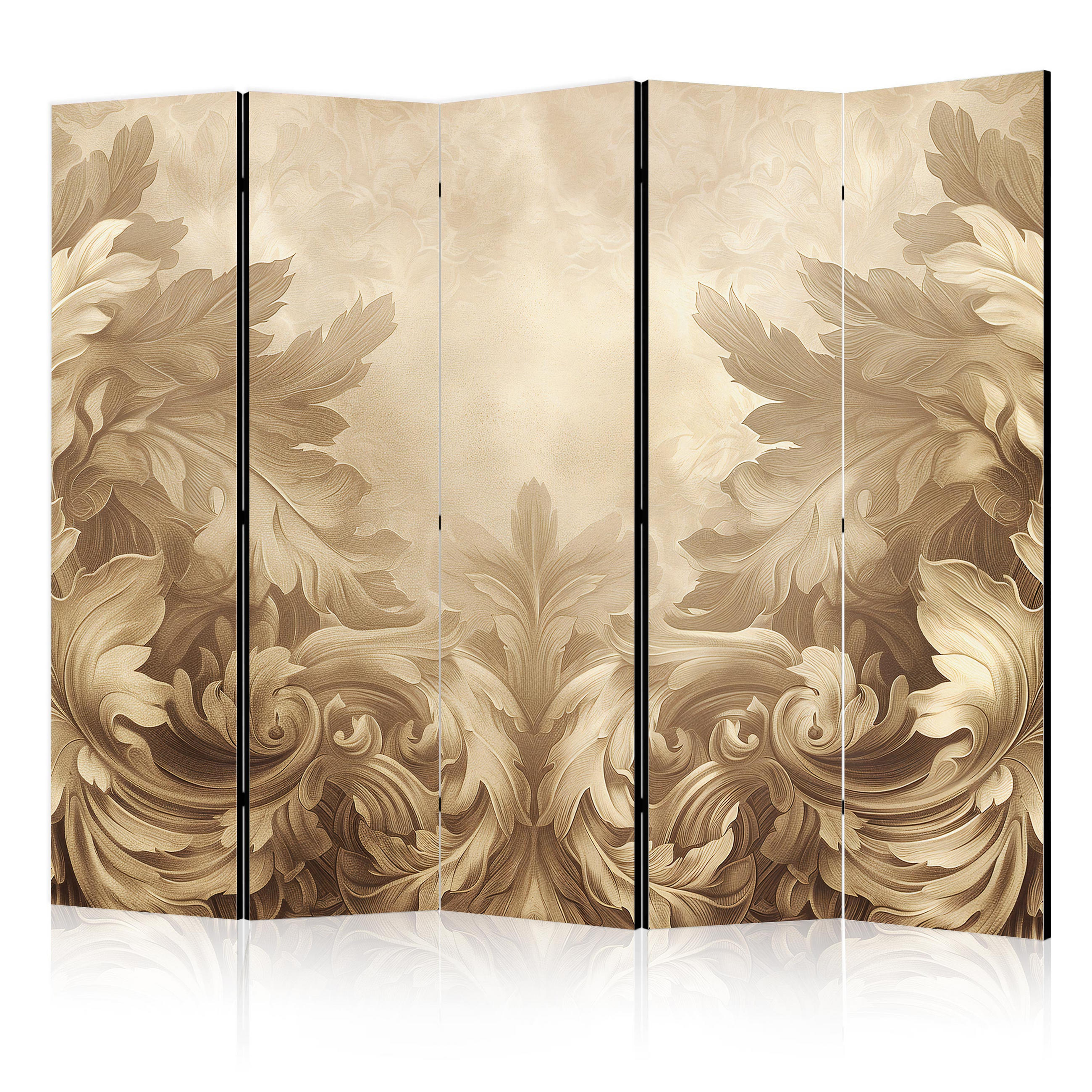 PARAVÁN Obojstranný 5-dielny 225x172 cm Barokové Ornamenty - hnedá, drevo/textil (225/172/3cm) - Muralo