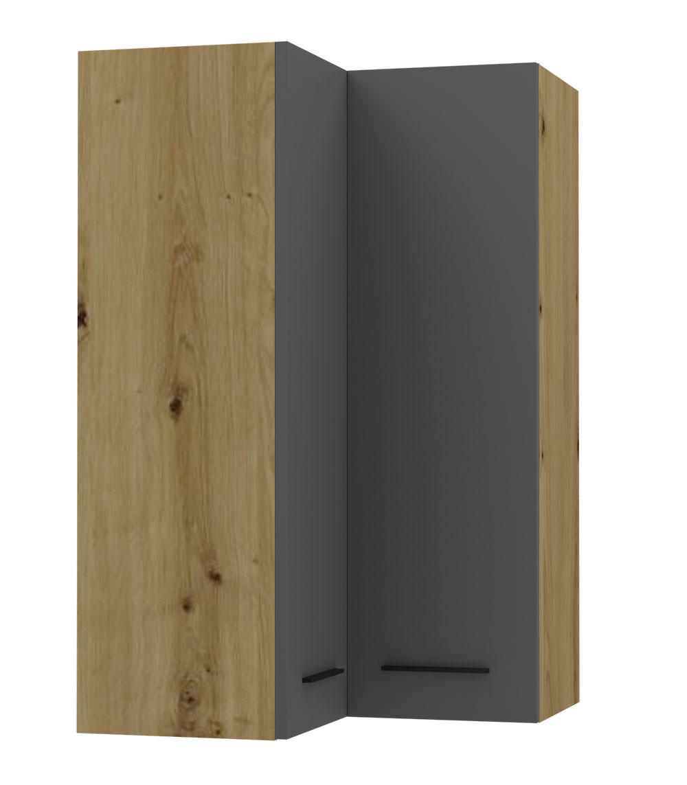 ECKHÄNGESCHRANK Bonn W14/60 Eiche Artisan / graphit matt 60 / 60 / 96cm - Graphitfarben/Eiche Artisan, Holz/Holzwerkstoff (60/96/60cm) - Feldmann-Wohnen