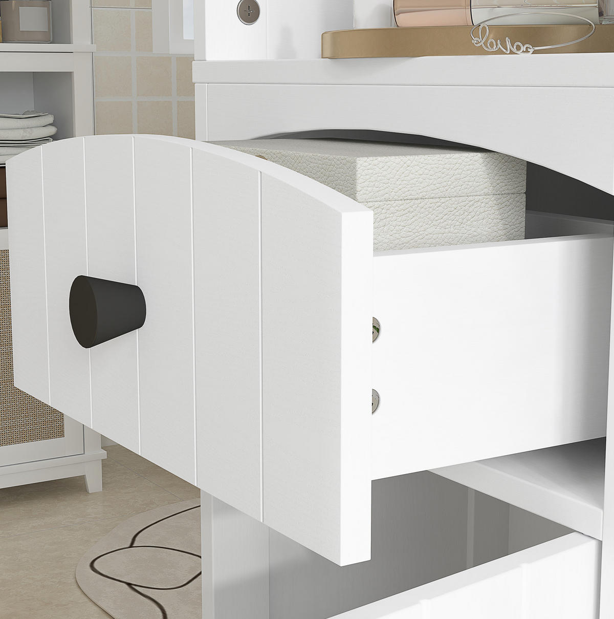 BADEZIMMERSCHRANK 34x24x170.5 cm Weiß aus Spanplatte mit Schrank, Schublade & 3 Regalen - Weiß, Holzwerkstoff (34/170.5/24cm) - Modfu