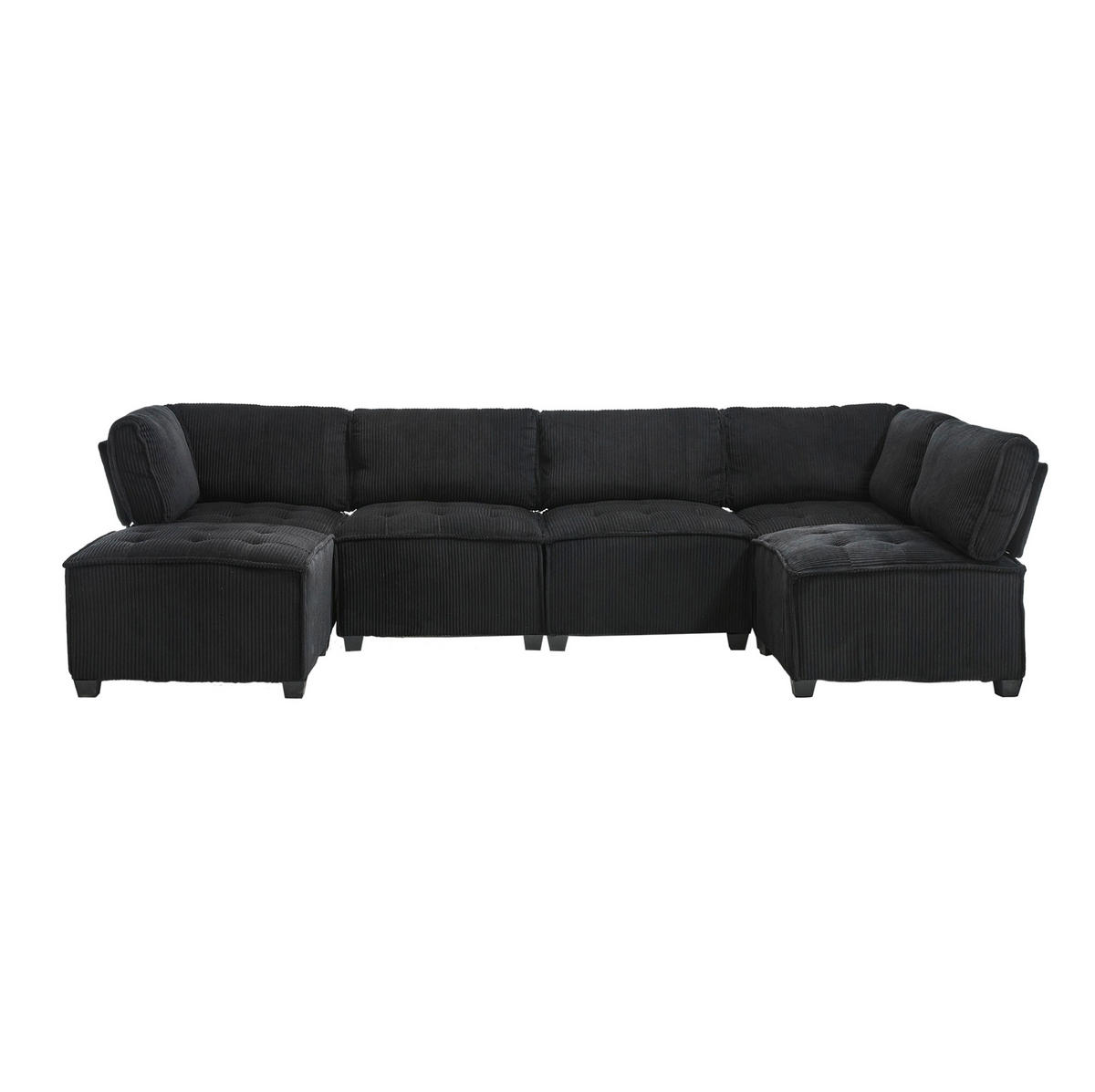 SOFA modular 308 x 154 cm Cord Black 6-Sitzer - Schwarz, Kunststoff (154/82/308cm) - Meubliv