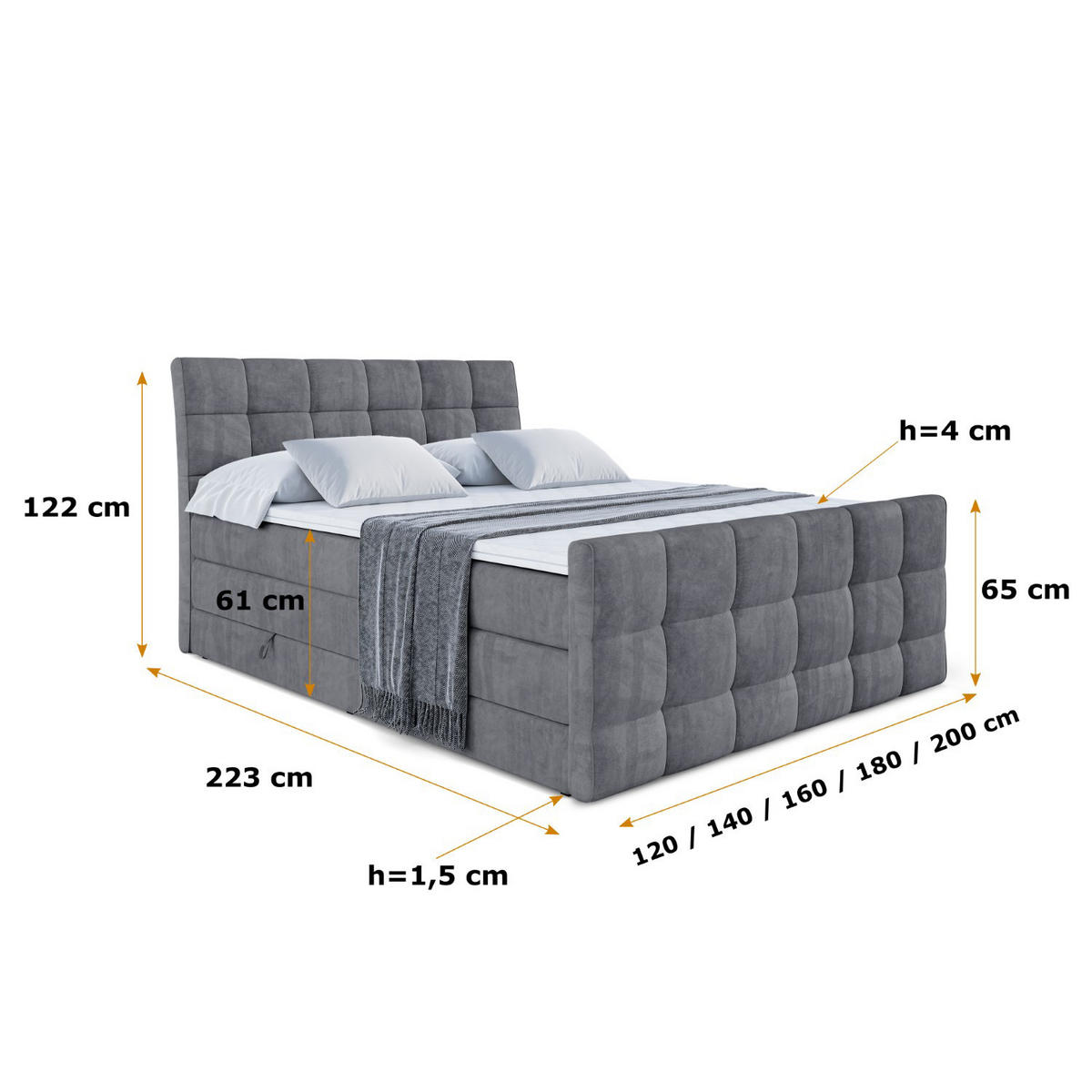 BOXSPRINGBETT APO-Z KING - 160 x 200 - H3/H4 - Dunkelgrau - Dunkelgrau, Holzwerkstoff (160/200cm) - ALTDECOR