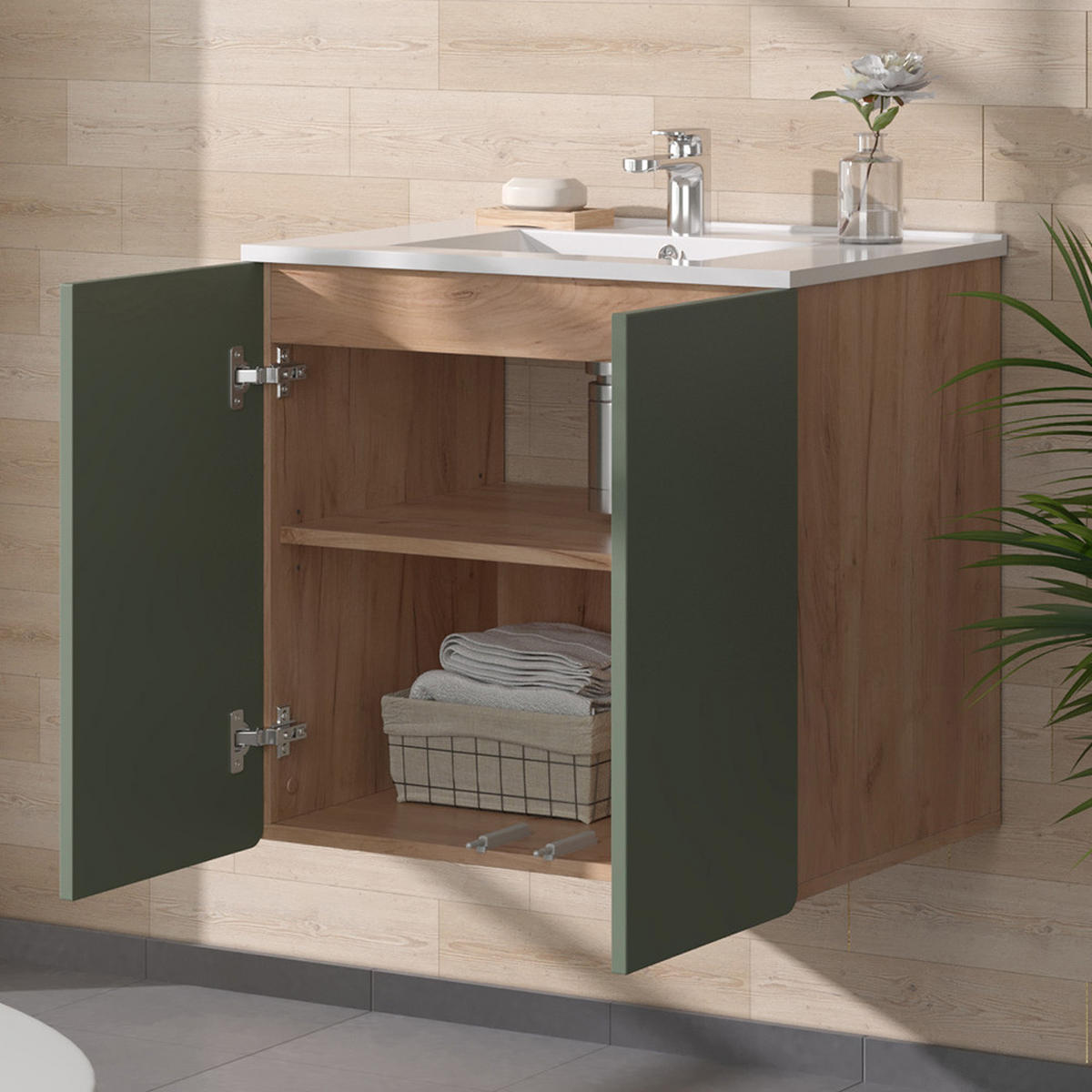 KOUPELNOVÝ NÁBYTEK Izan Dub Goldkraft/zelená - zelená barva/barva dubu, kompozitní dřevo (61.8/57.8/44.8cm) - Vicco