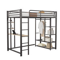 HOCHBETT aus Metall und MDF 90x200 cm in Schwarz mit Schreibtisch & Stauraum - Schwarz, Metall (90/200cm) - Modfu