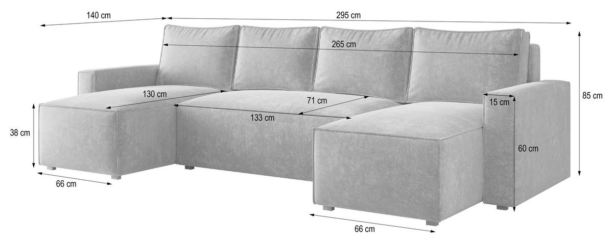 WOHNLANDSCHAFT ASPRA LM Grün Chenille mit Schlaffunktion - Grün, Holz (295/85/140cm) - MASSENO