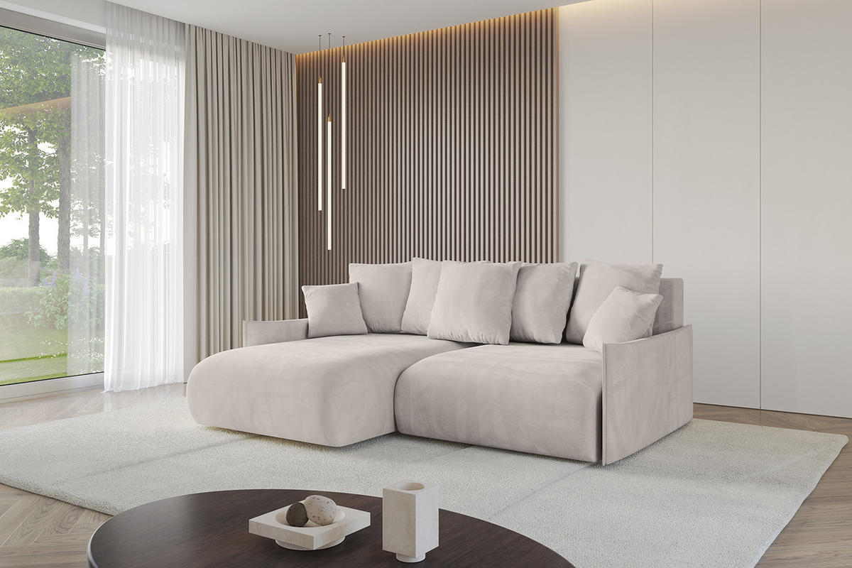 ECKSOFA Ottomane links ONESK-L-v1 216x177x72 Hellbraun Velours - Hellbraun, Holzwerkstoff/Kunststoff (216/177cm) - ALTDECOR