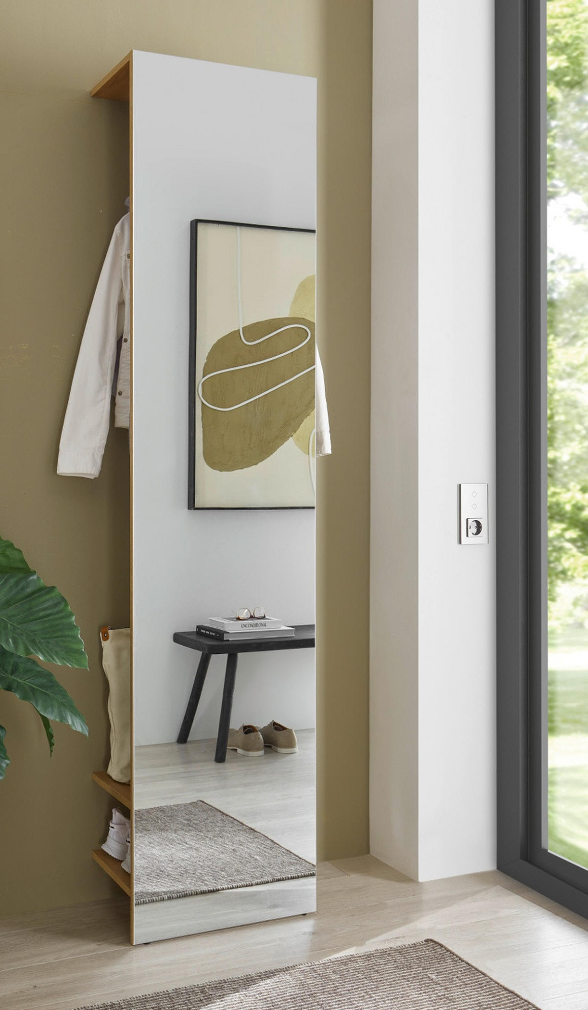 GARDEROBE in Evoke Eiche Kompaktgarderobe mit Spiegel 50 x 200 cm Center - Eichefarben/Schwarz, Glas/Holzwerkstoff (50/200/30cm) - Furn.Design