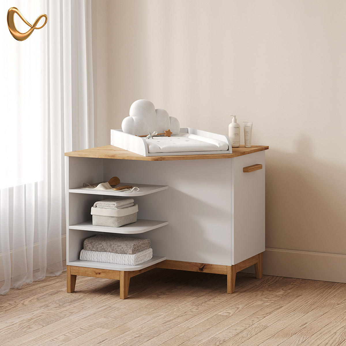 WICKELKOMMODE Mailo Weiß/Artisan mit Tür - Weiß/Eiche Artisan, Holzwerkstoff (85/85.2/85cm) - Livinity®