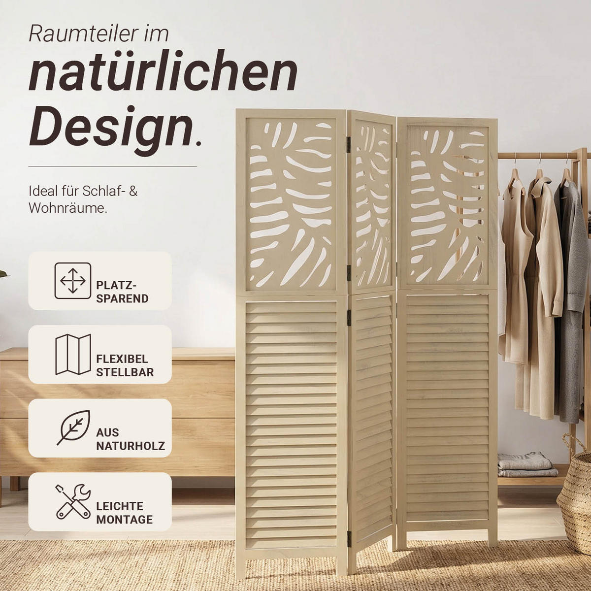 PARAVENT 120/170 cm Beige - Beige, Holz (120/170/2cm) - Homestyle4u