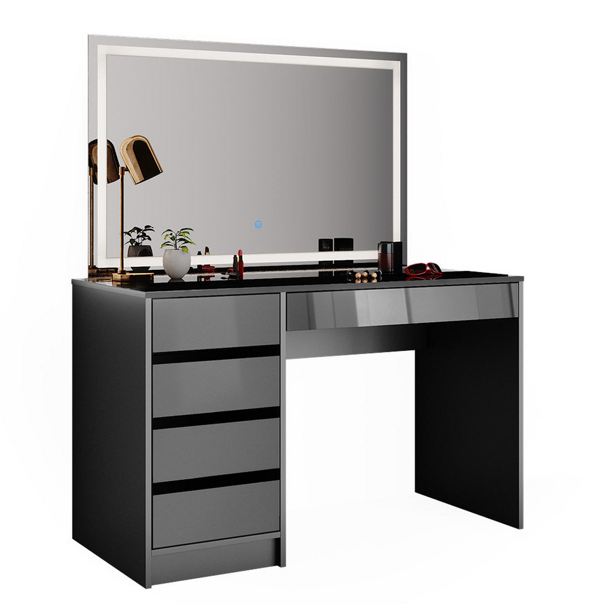 SCHMINKTISCH Sherry Anthrazit 120 cm mit LED-Spiegel - Anthrazit, Holzwerkstoff (120/75/55cm) - Vicco
